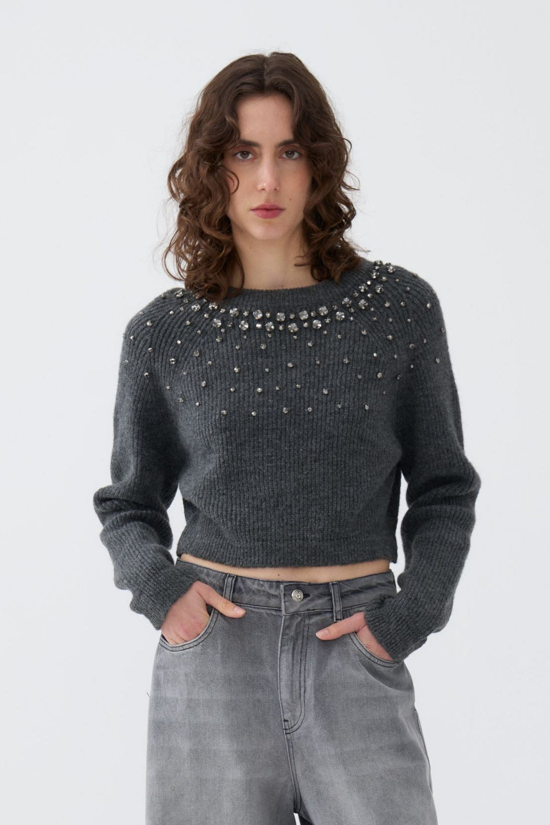 Stone Embellished Crop Sweater (Final Sale)