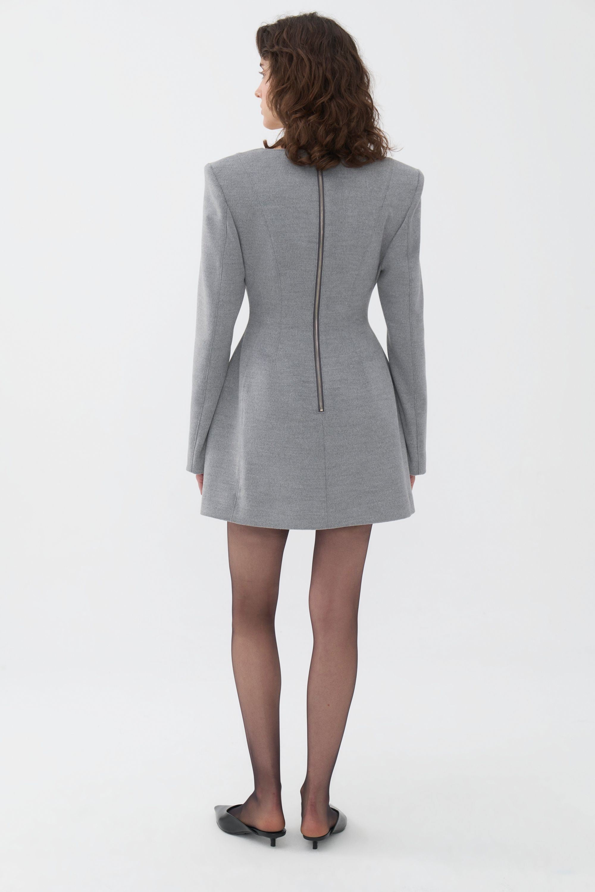 Padded Shoulder Long Sleeve Minidress (Final Sale)