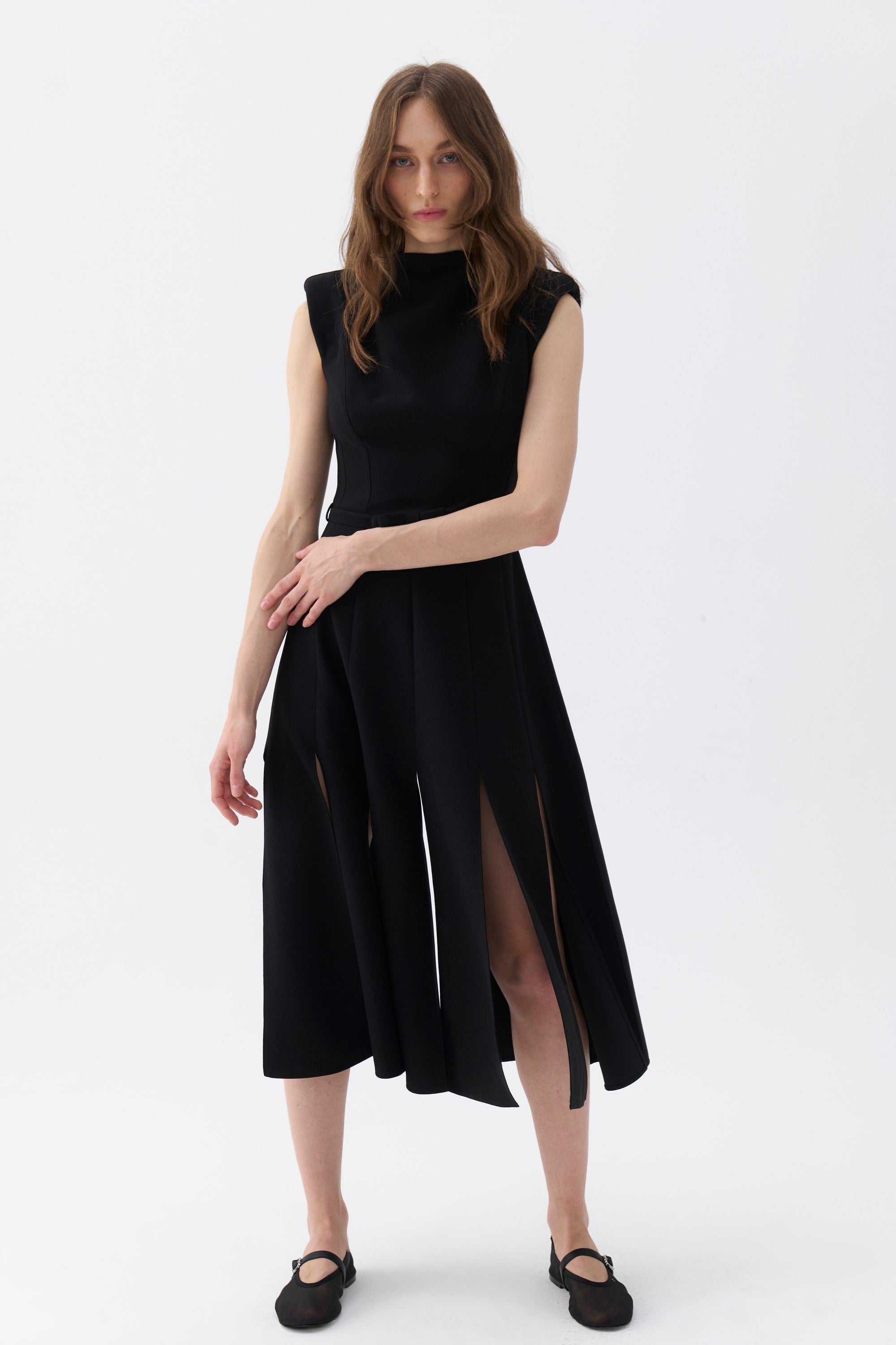 Padded Shoulder Midi Dress (Final Sale)