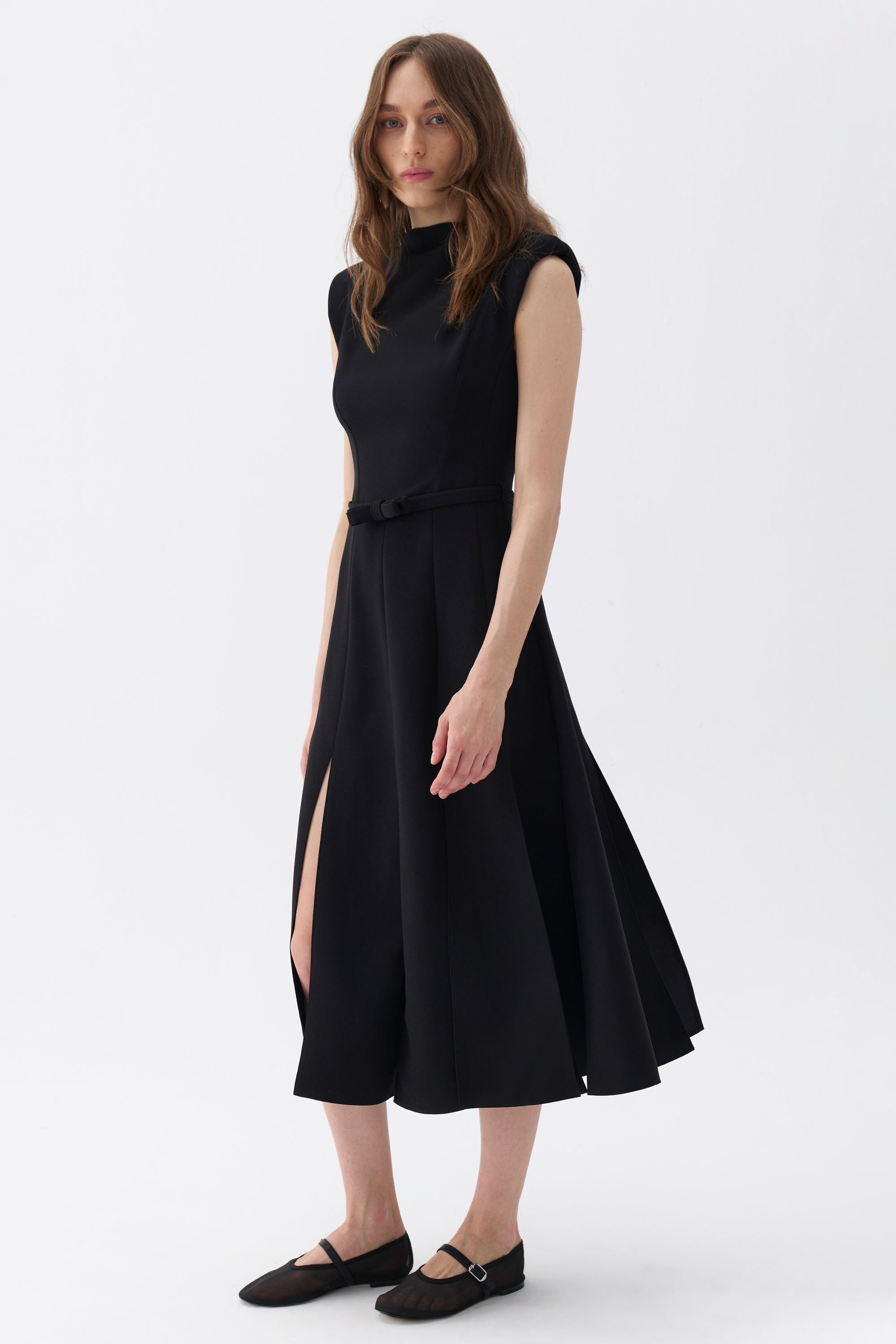 Padded Shoulder Midi Dress (Final Sale)