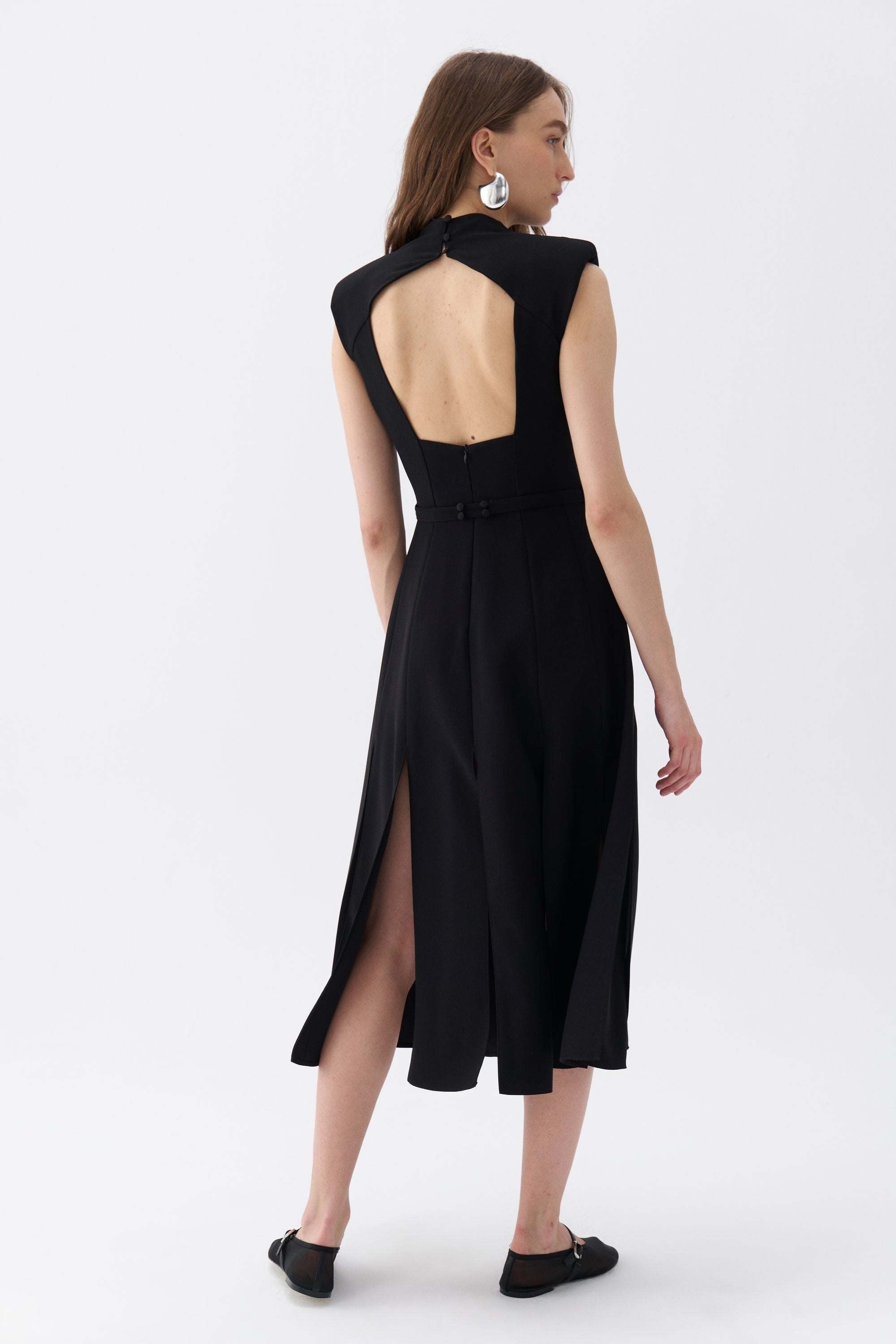 Padded Shoulder Midi Dress (Final Sale)
