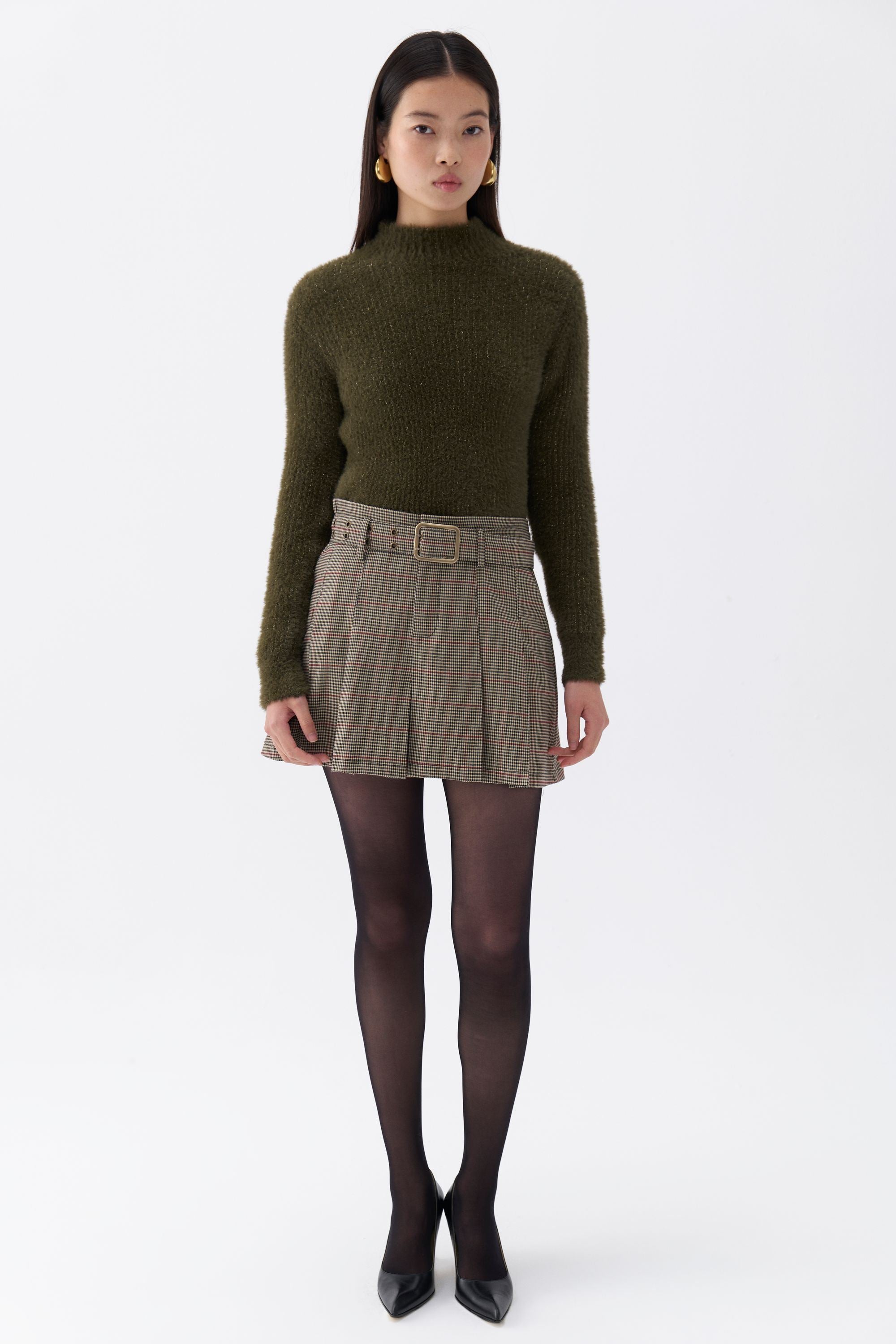 Belted Pleated Mini Skirt (Final Sale)