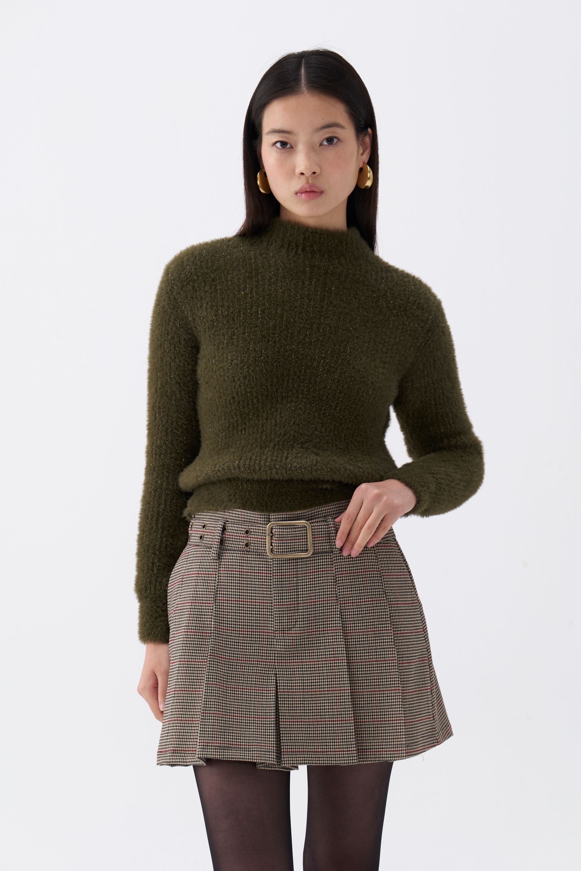 Belted Pleated Mini Skirt (Final Sale)