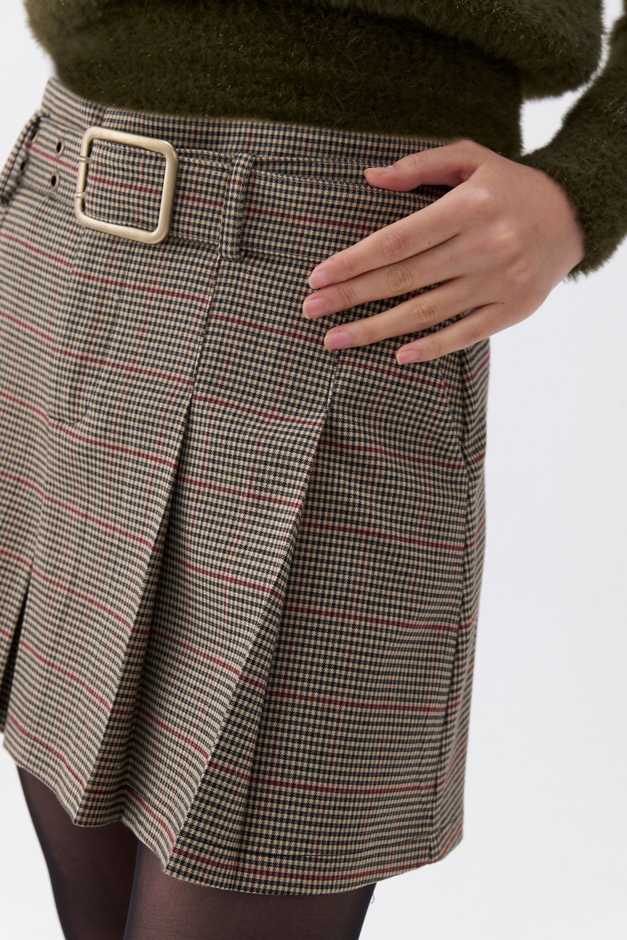 Belted Pleated Mini Skirt (Final Sale)