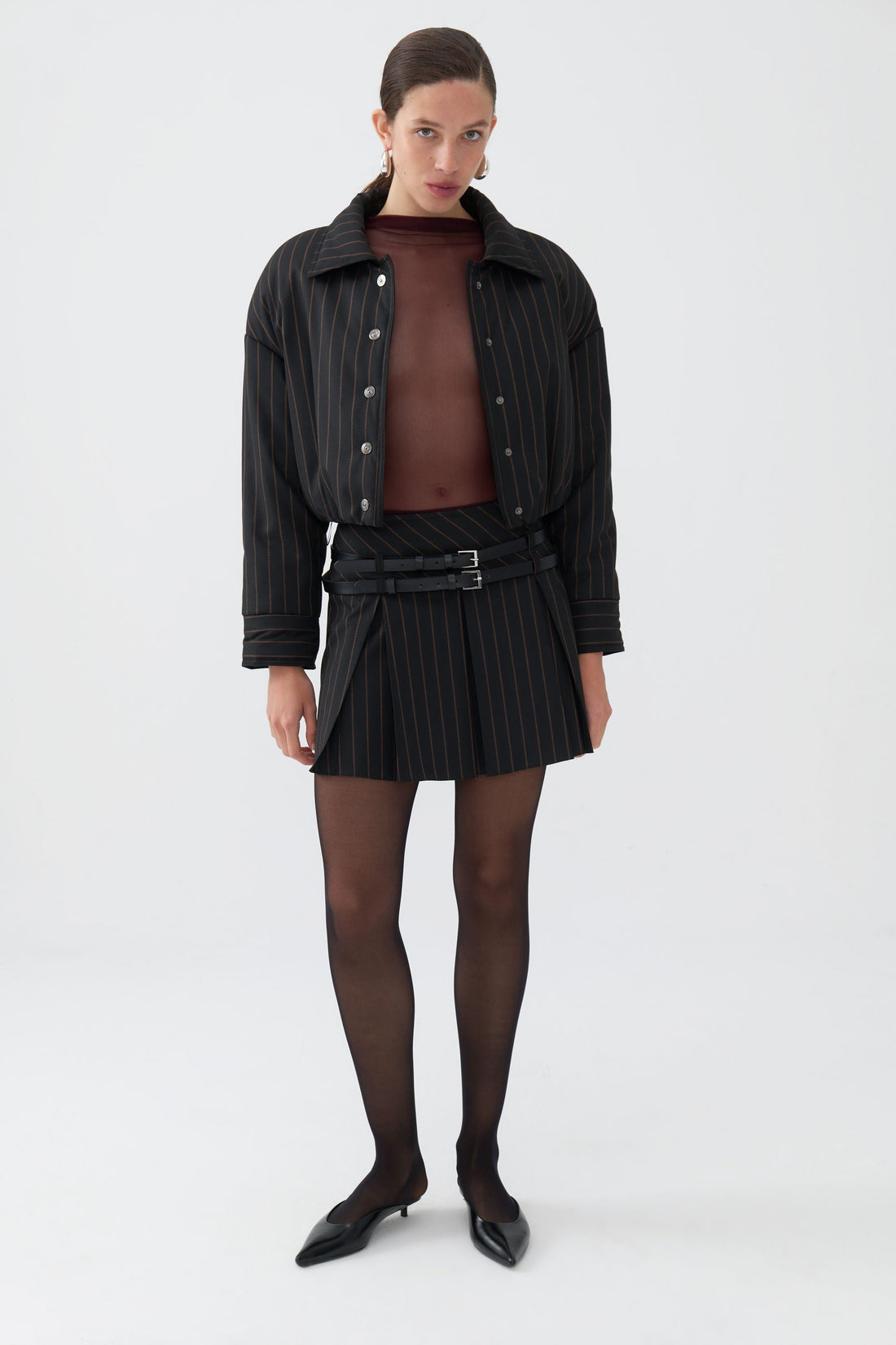 Striped Padded Shoulder Jacket (Final Sale)