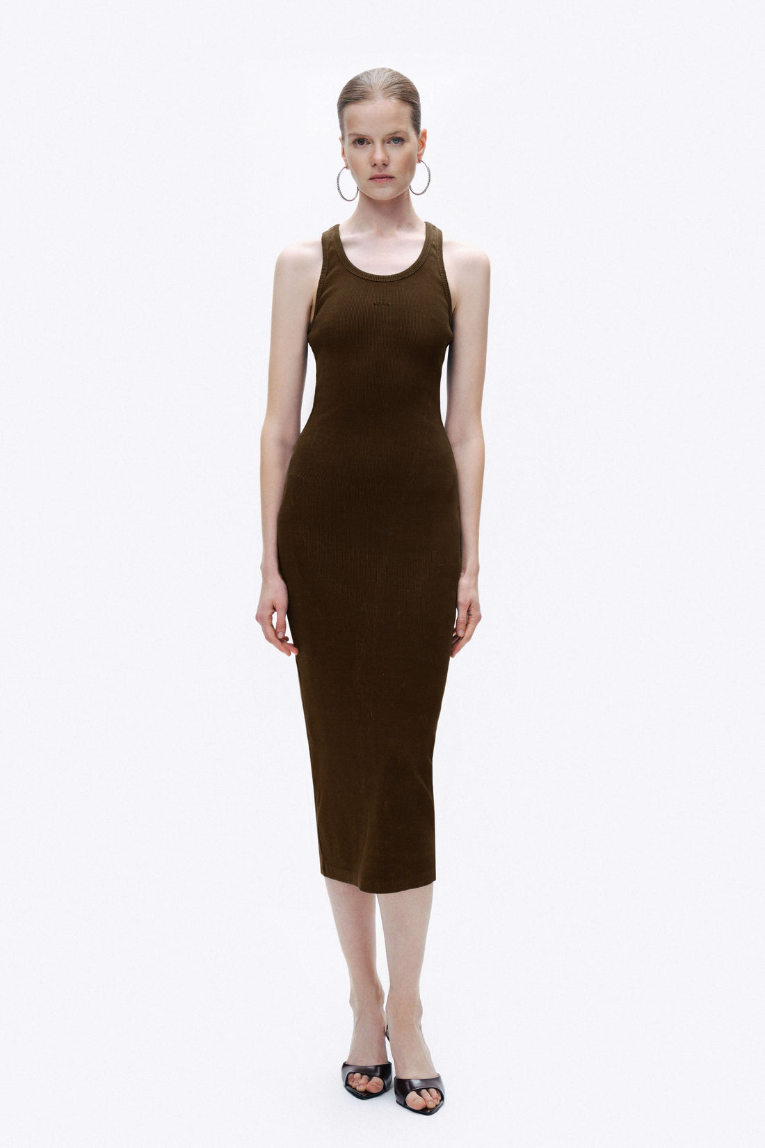 Coffee Printed Detail Maxi Bodycon Dress