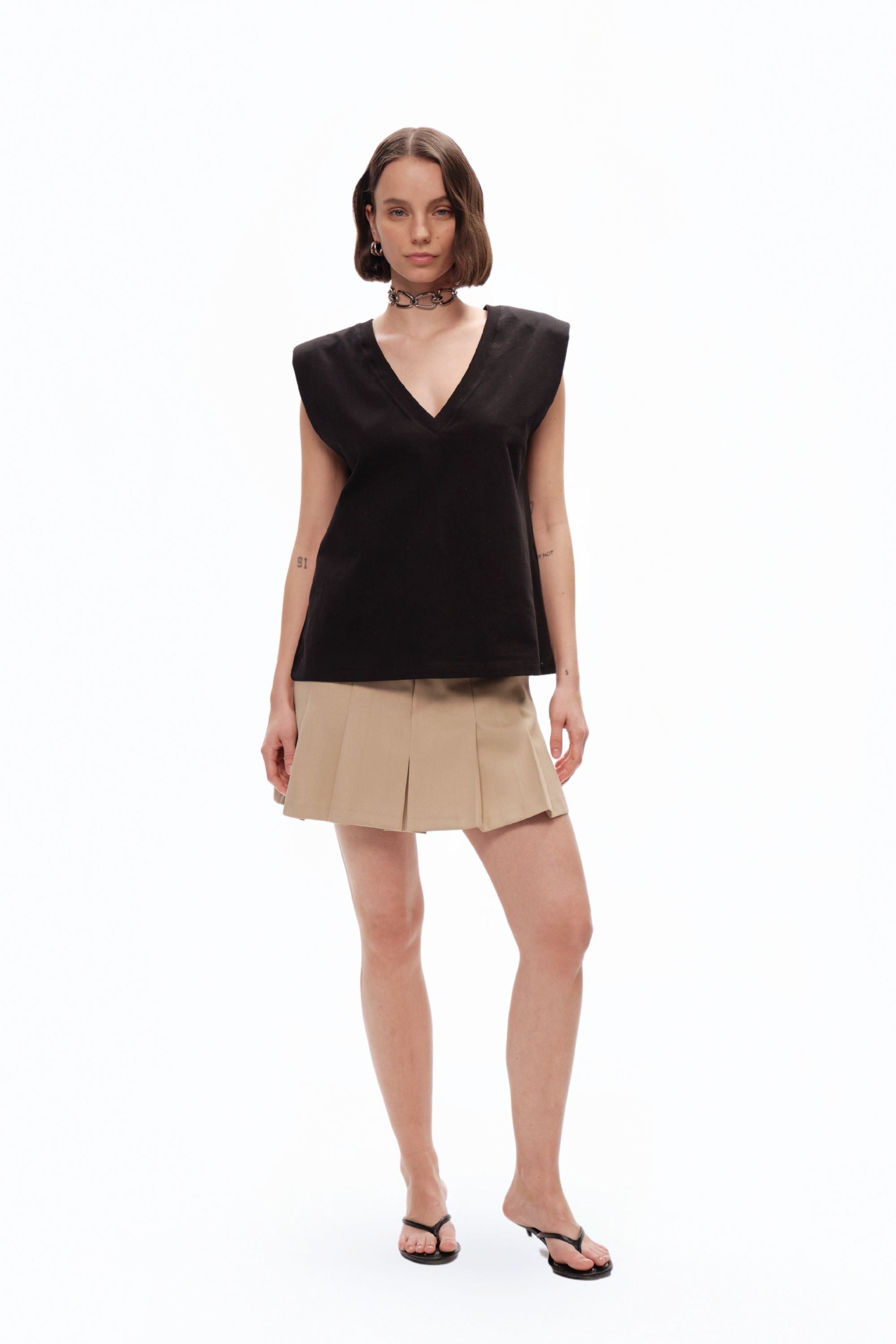 Black V-Neck Padded T-Shirt