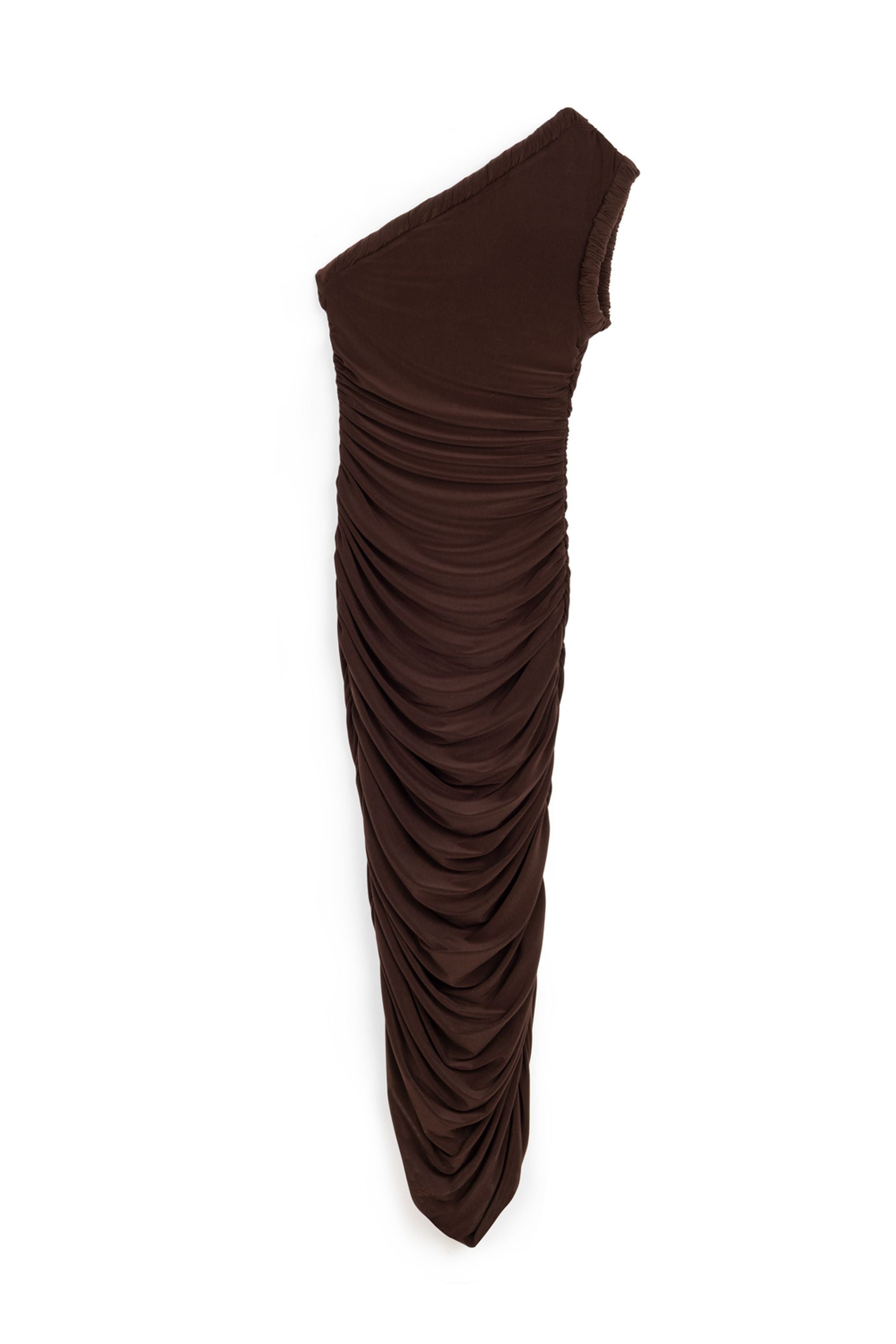 Brown Twist Detail One-Sleeve Maxi Dress