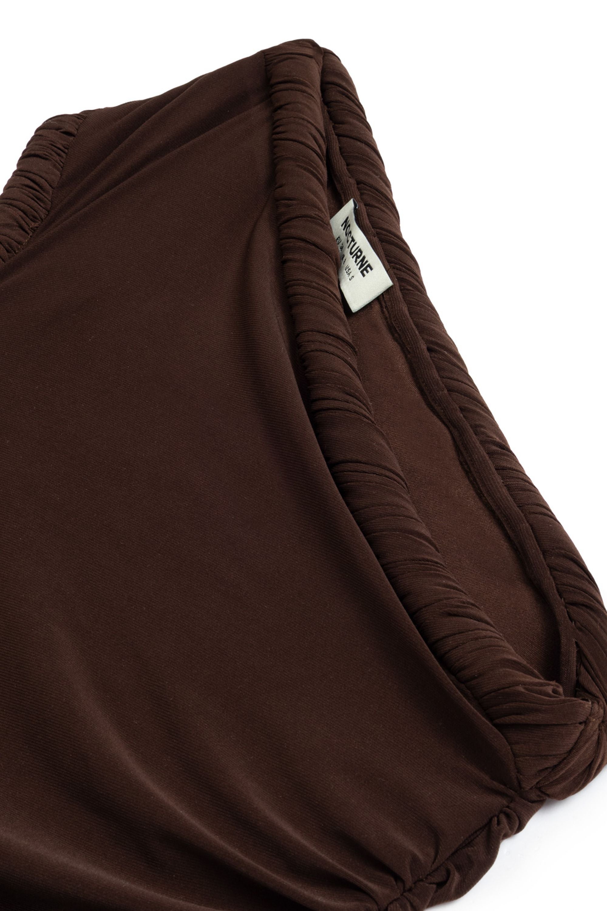 Brown Twist Detail One-Sleeve Maxi Dress
