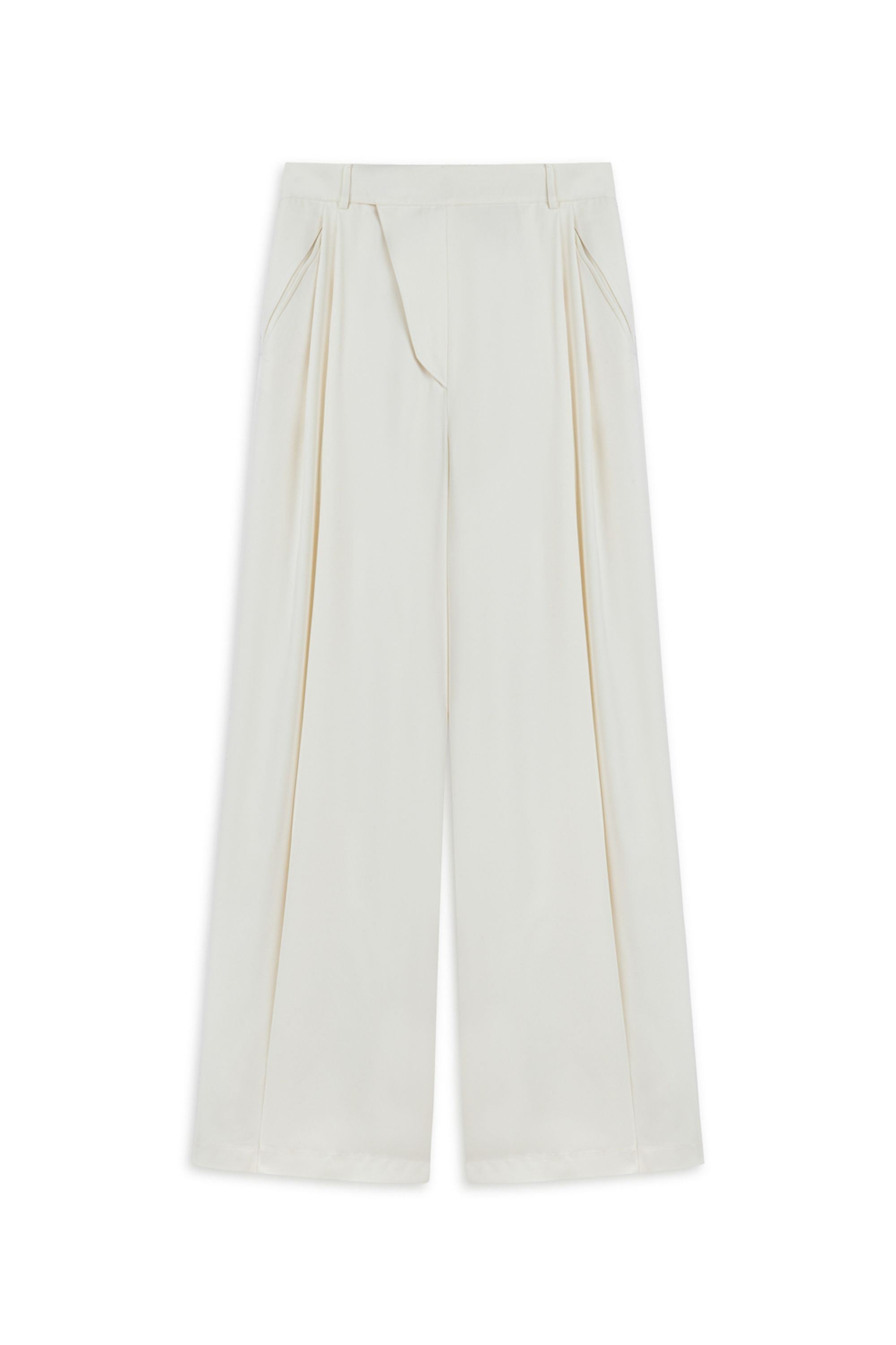 Ecru Low-Rise Asymmetric Placket Detail Pants