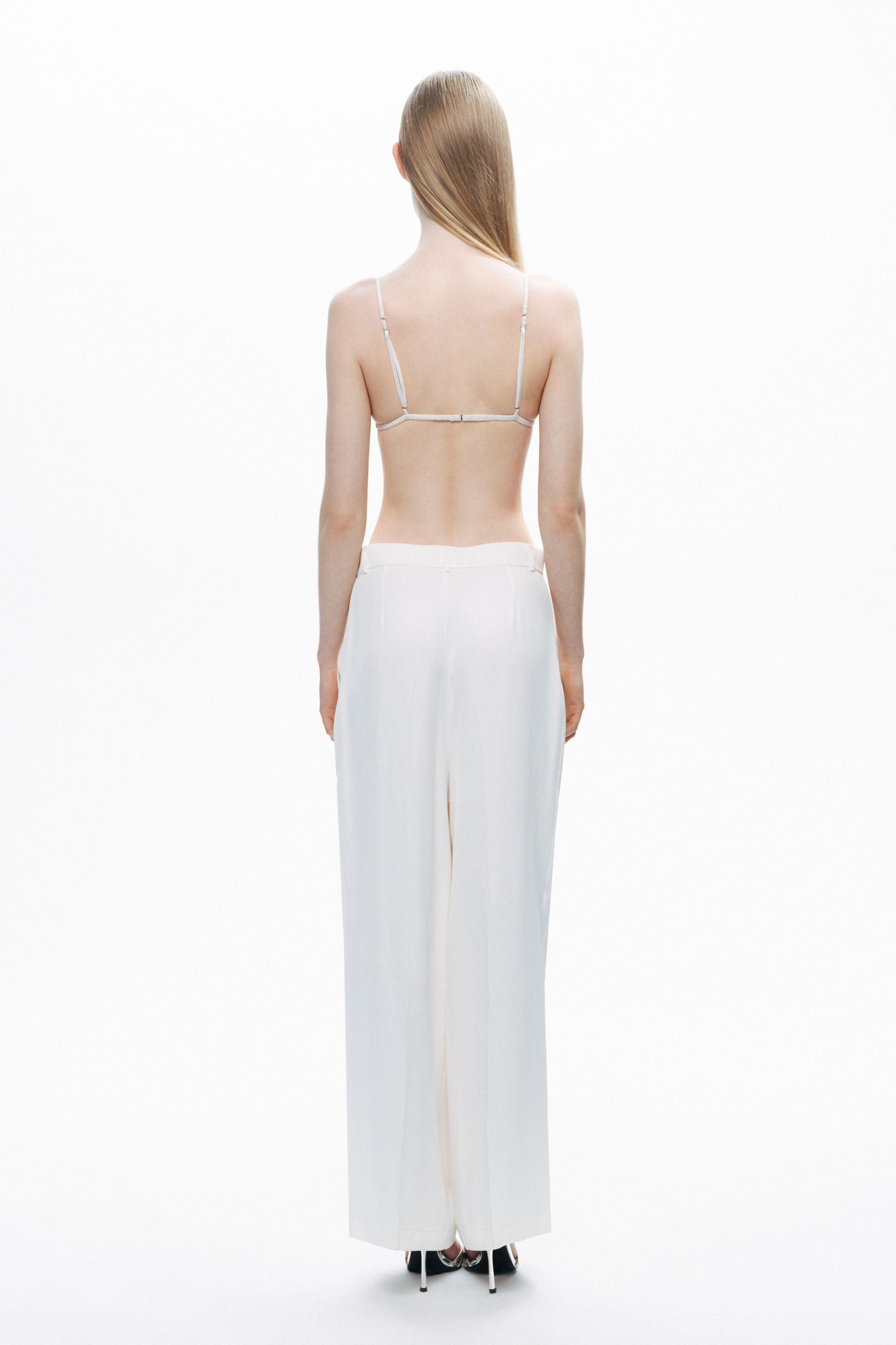 Ecru Low-Rise Asymmetric Placket Detail Pants