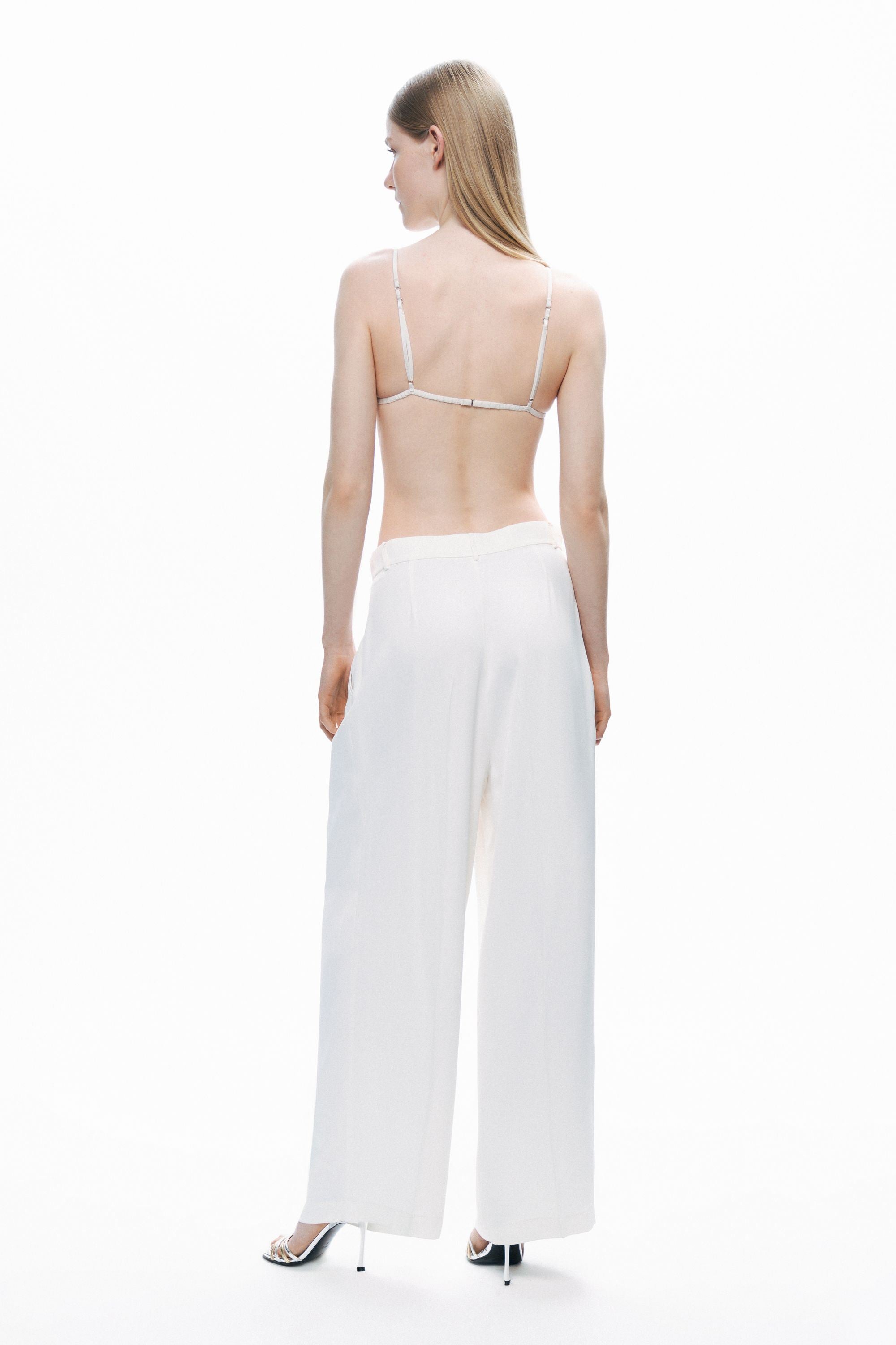Ecru Low-Rise Asymmetric Placket Detail Pants