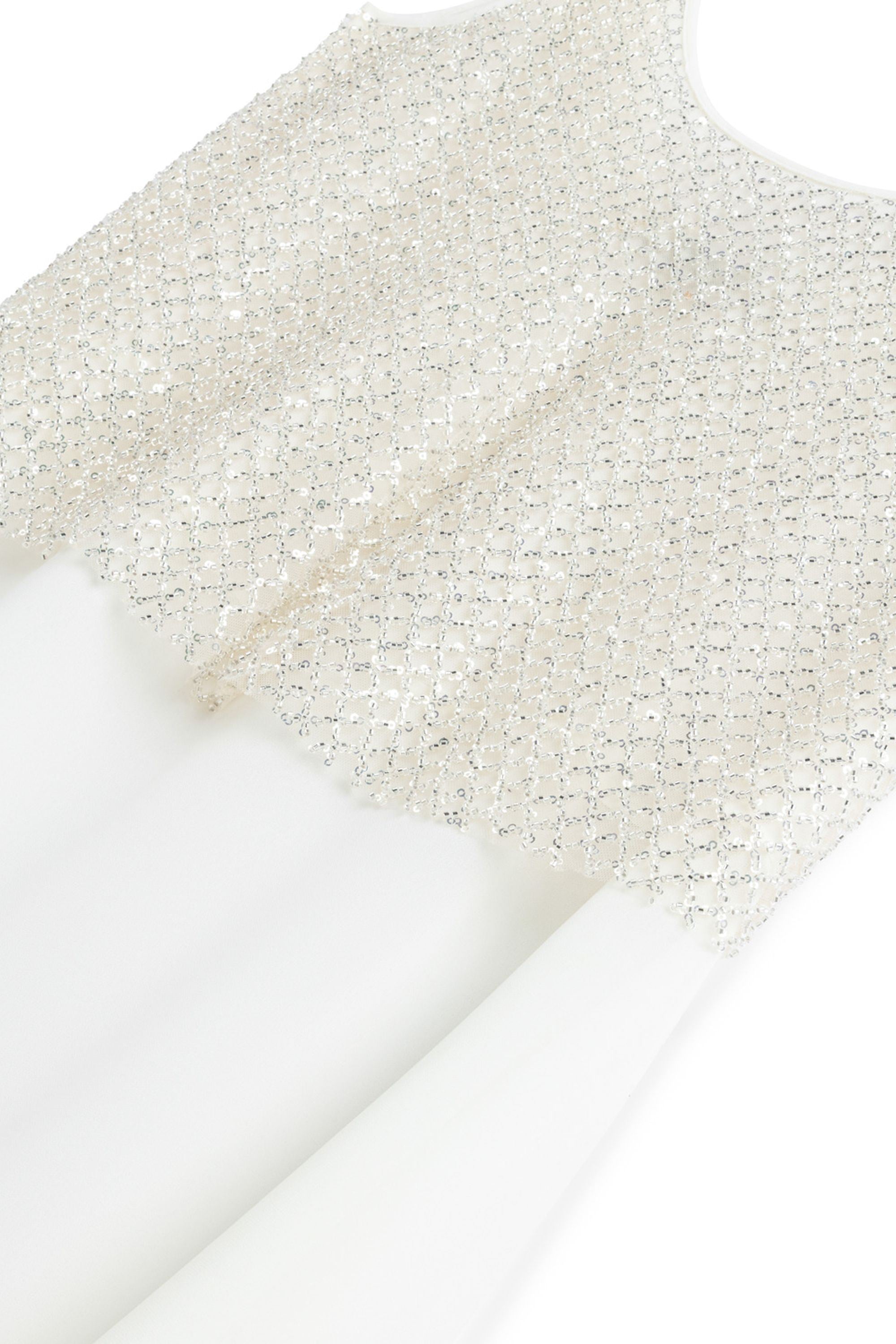 Ecru Open Back Crystal Stone Detailed Blouse