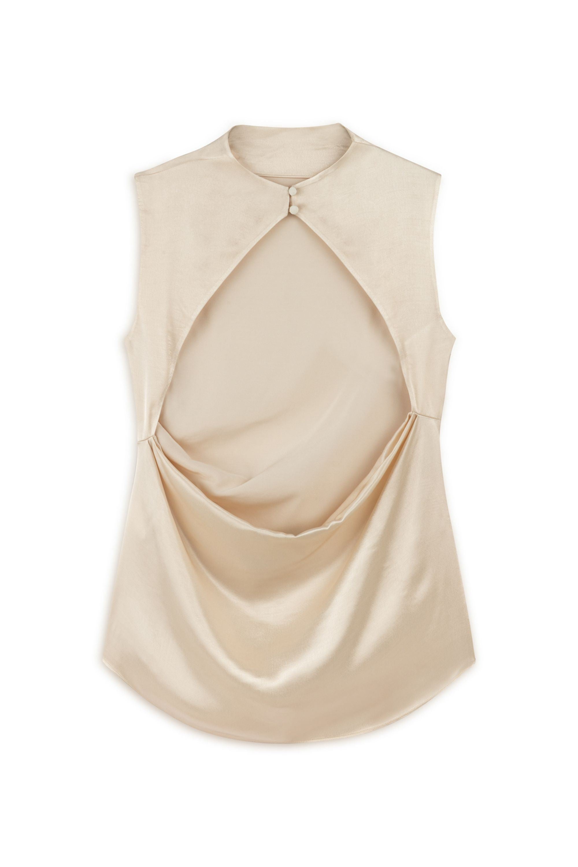 Powder Draped Open-Back Detail Blouse