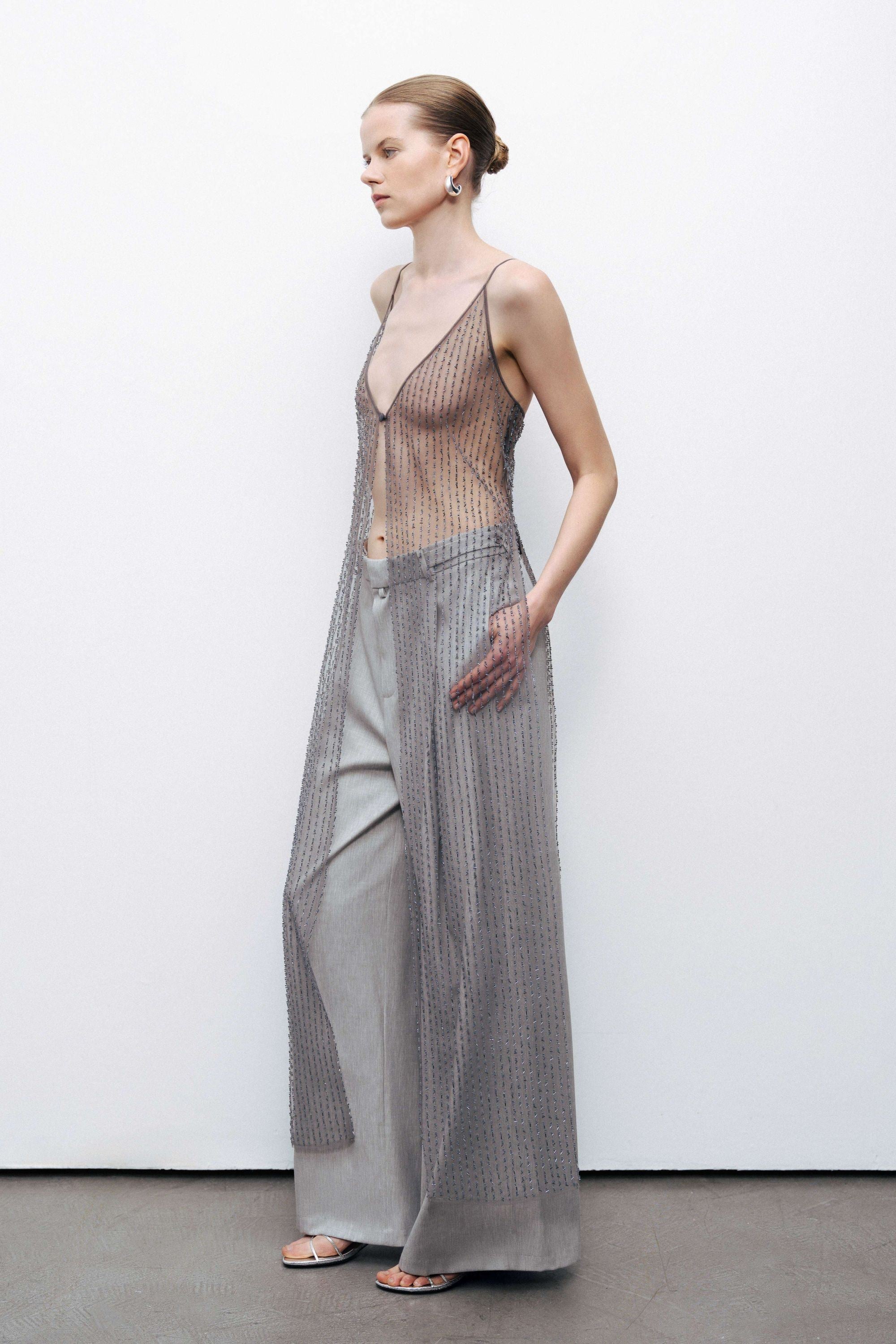 Anthracite Bead Embroidered Maxi Vest