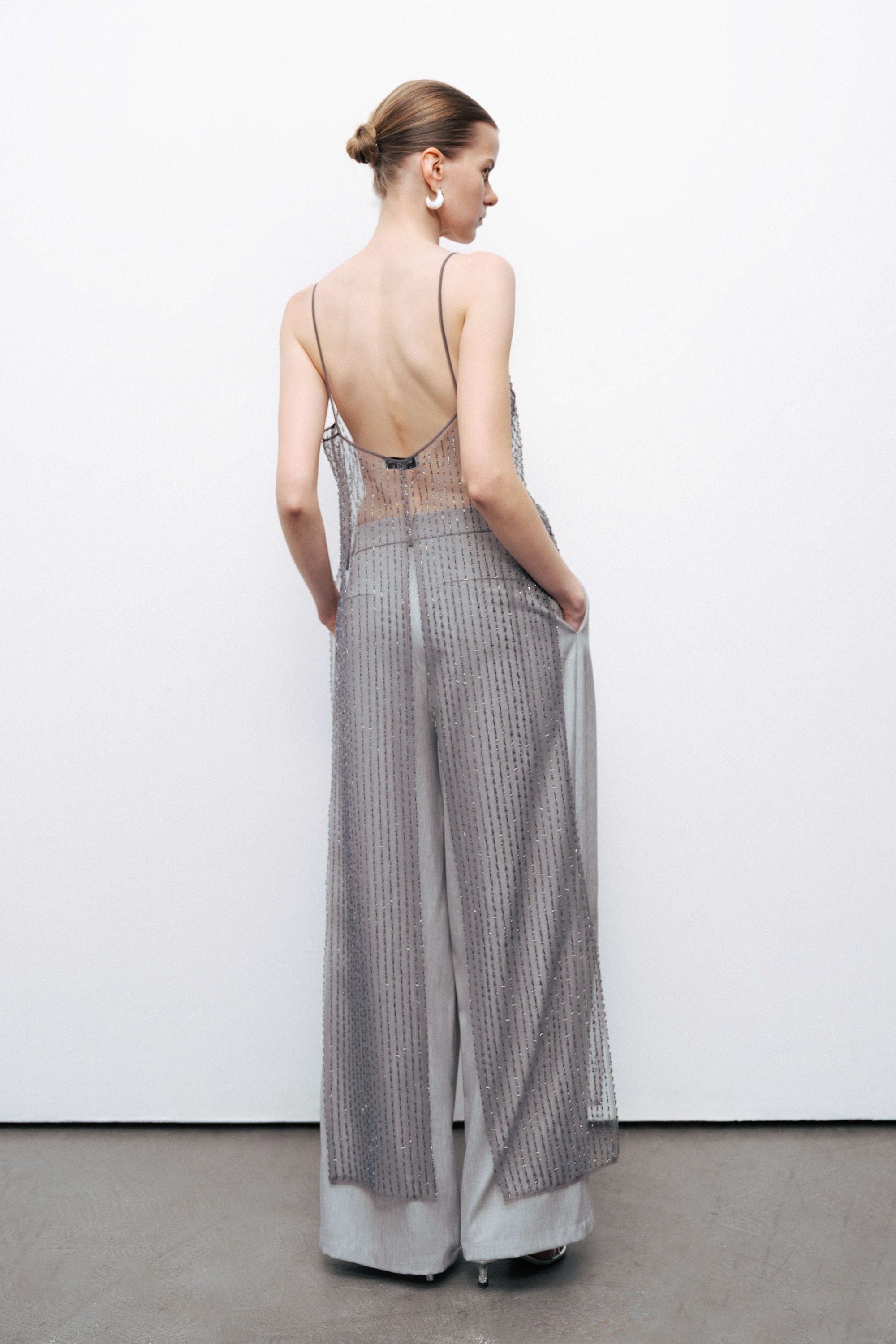 Anthracite Bead Embroidered Maxi Vest