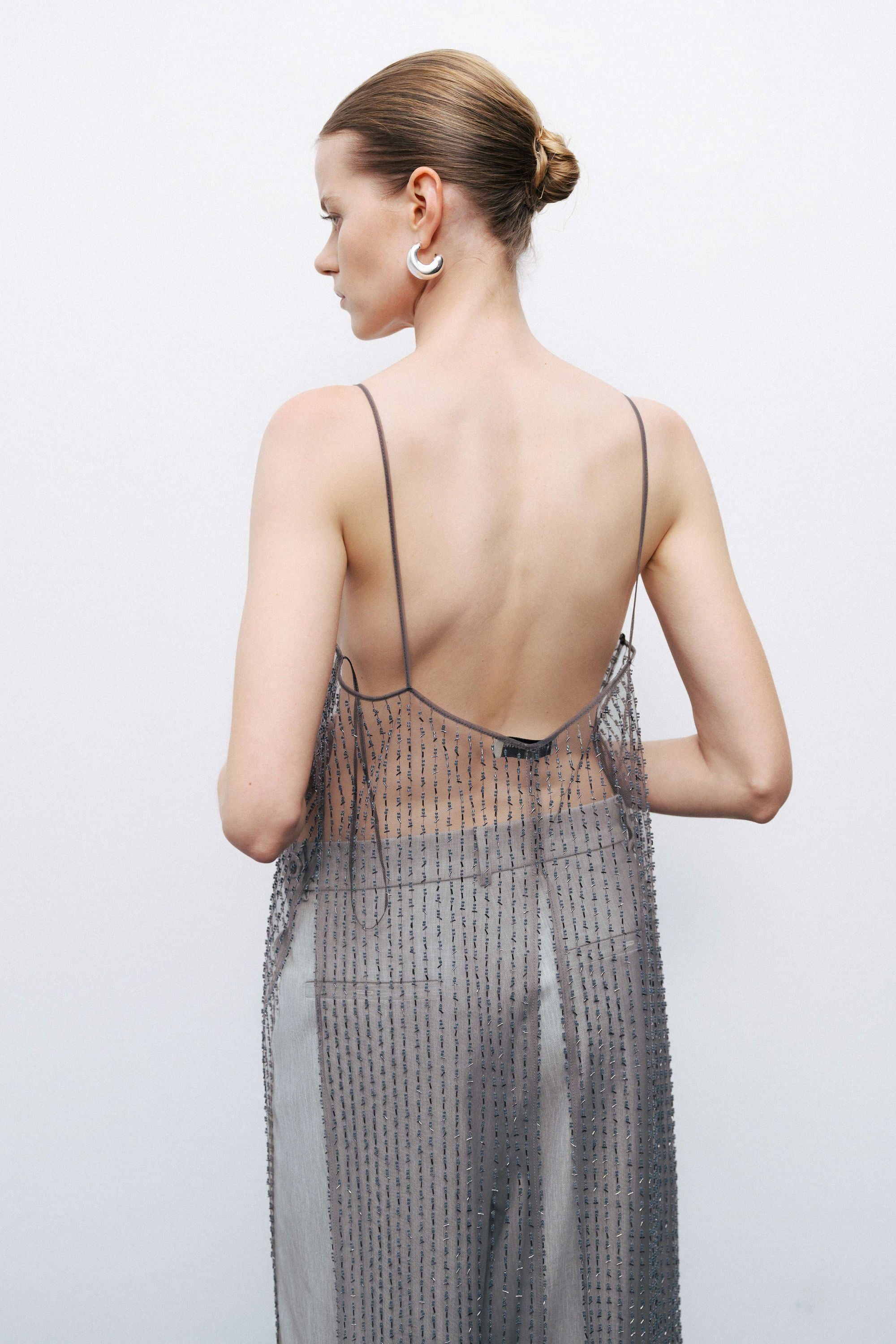 Anthracite Bead Embroidered Maxi Vest