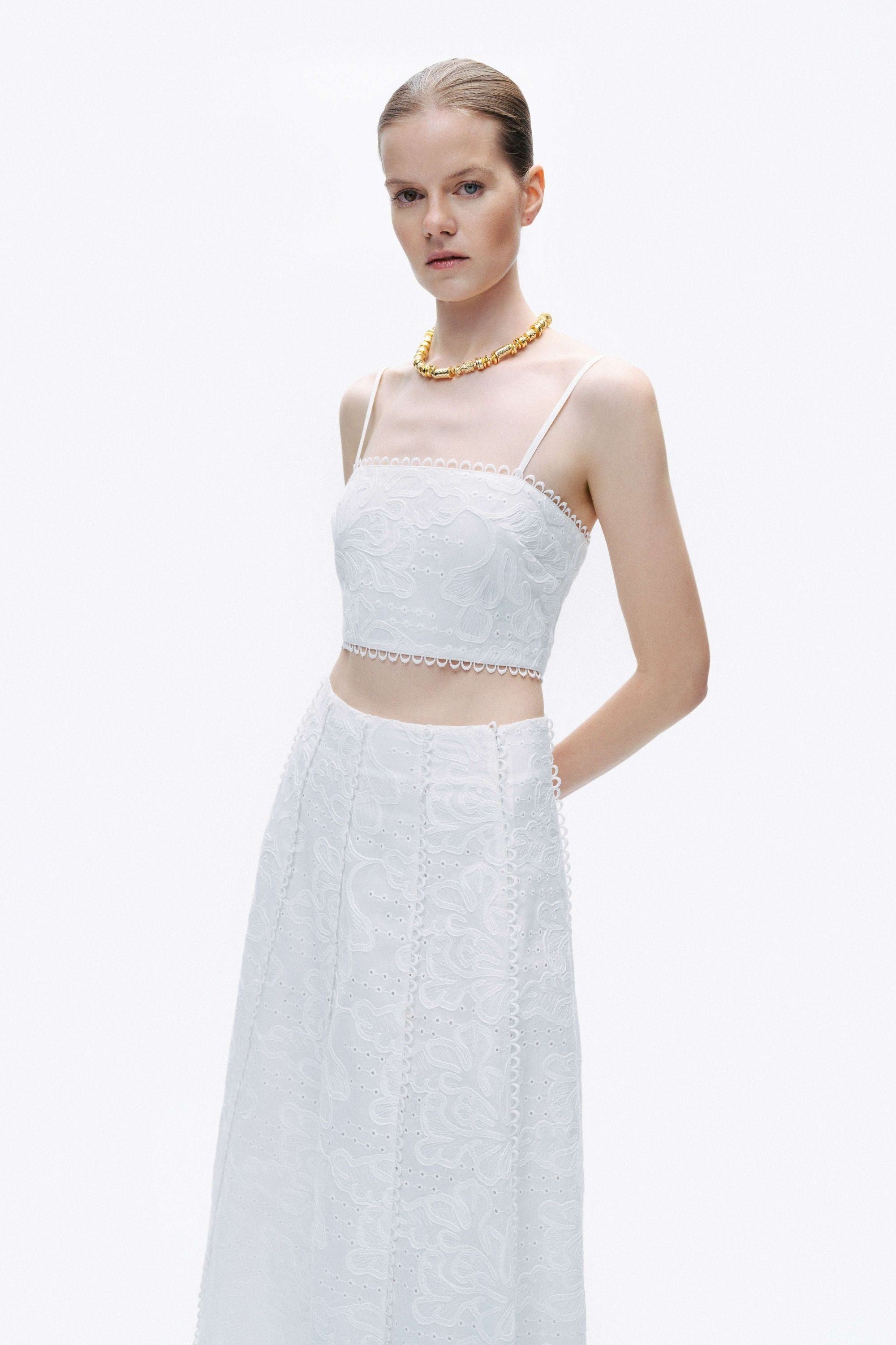 Ecru Embroidered Crop Top