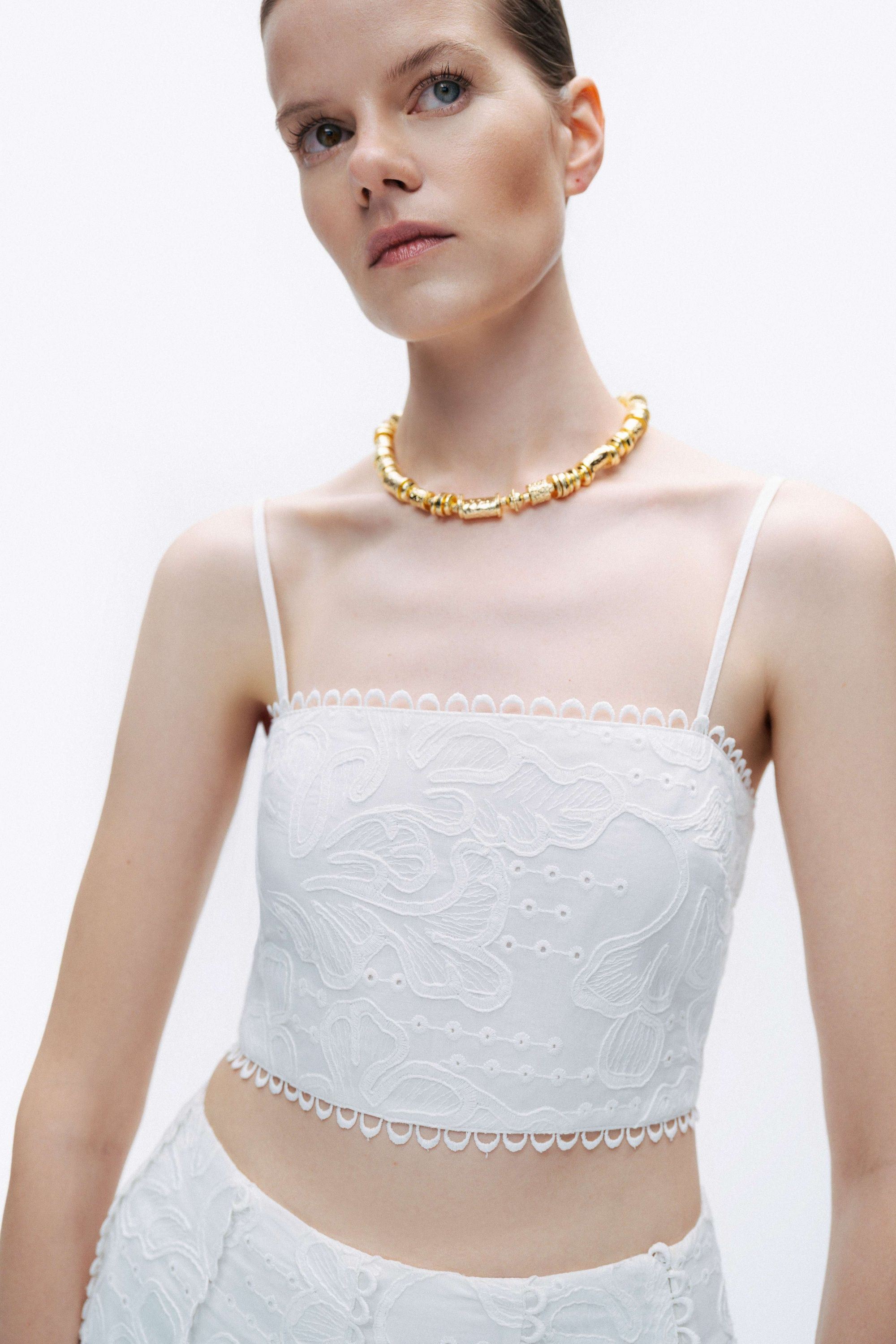 Ecru Embroidered Crop Top