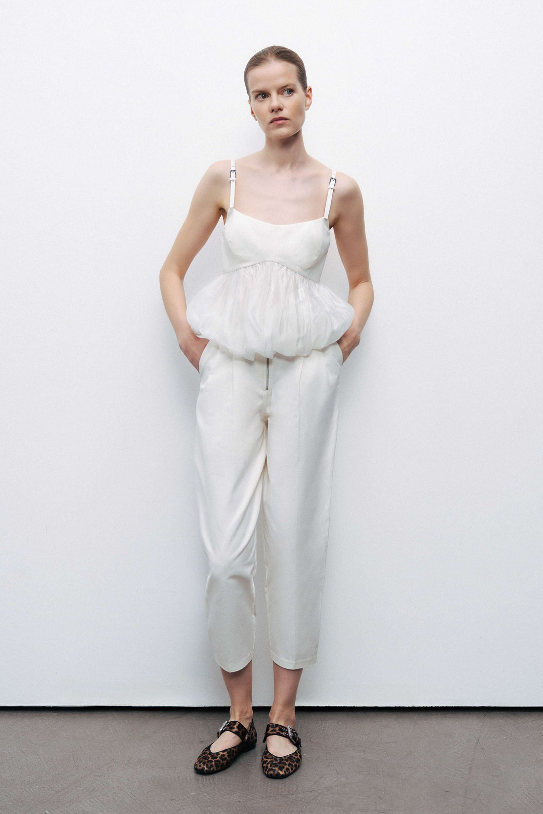 Ecru Belt Strap Detailed Crop Top