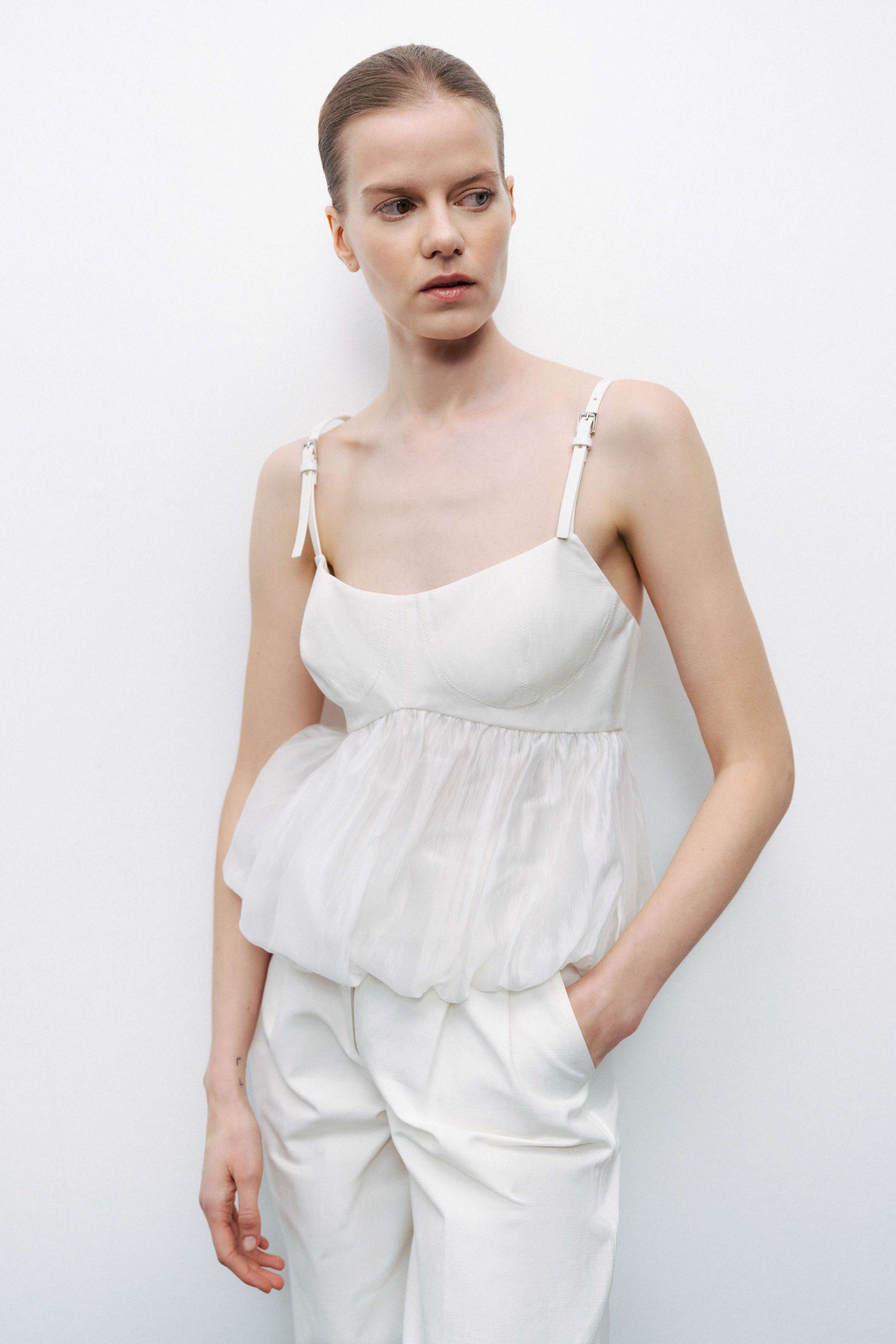 Ecru Belt Strap Detailed Crop Top