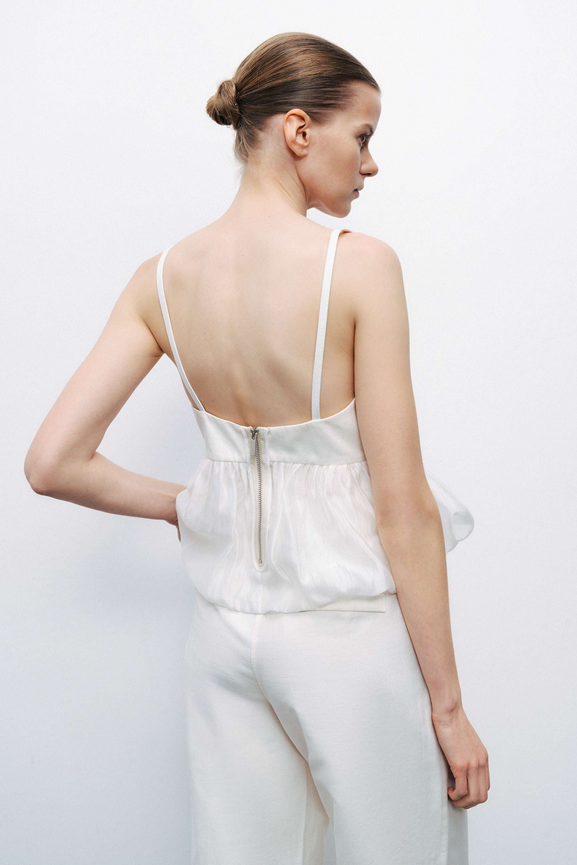 Ecru Belt Strap Detailed Crop Top