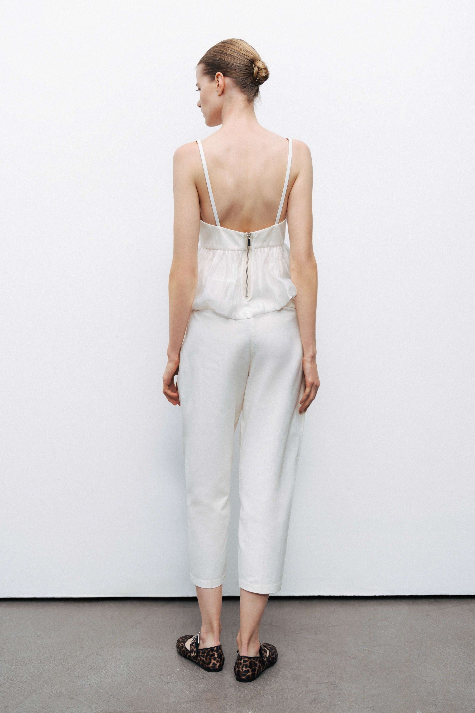 Ecru Belt Strap Detailed Crop Top