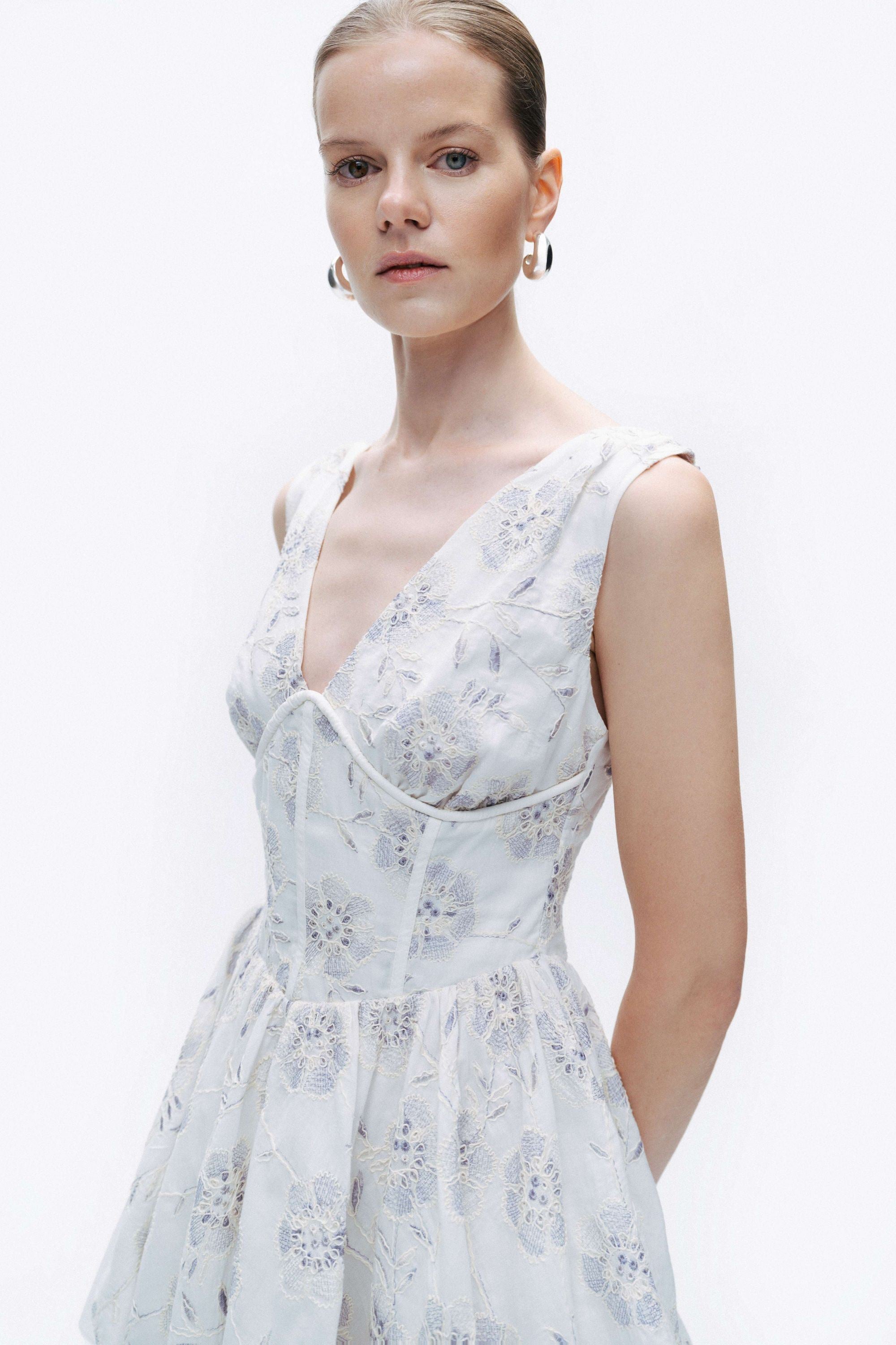 Corset Look Broderie Mini Dress