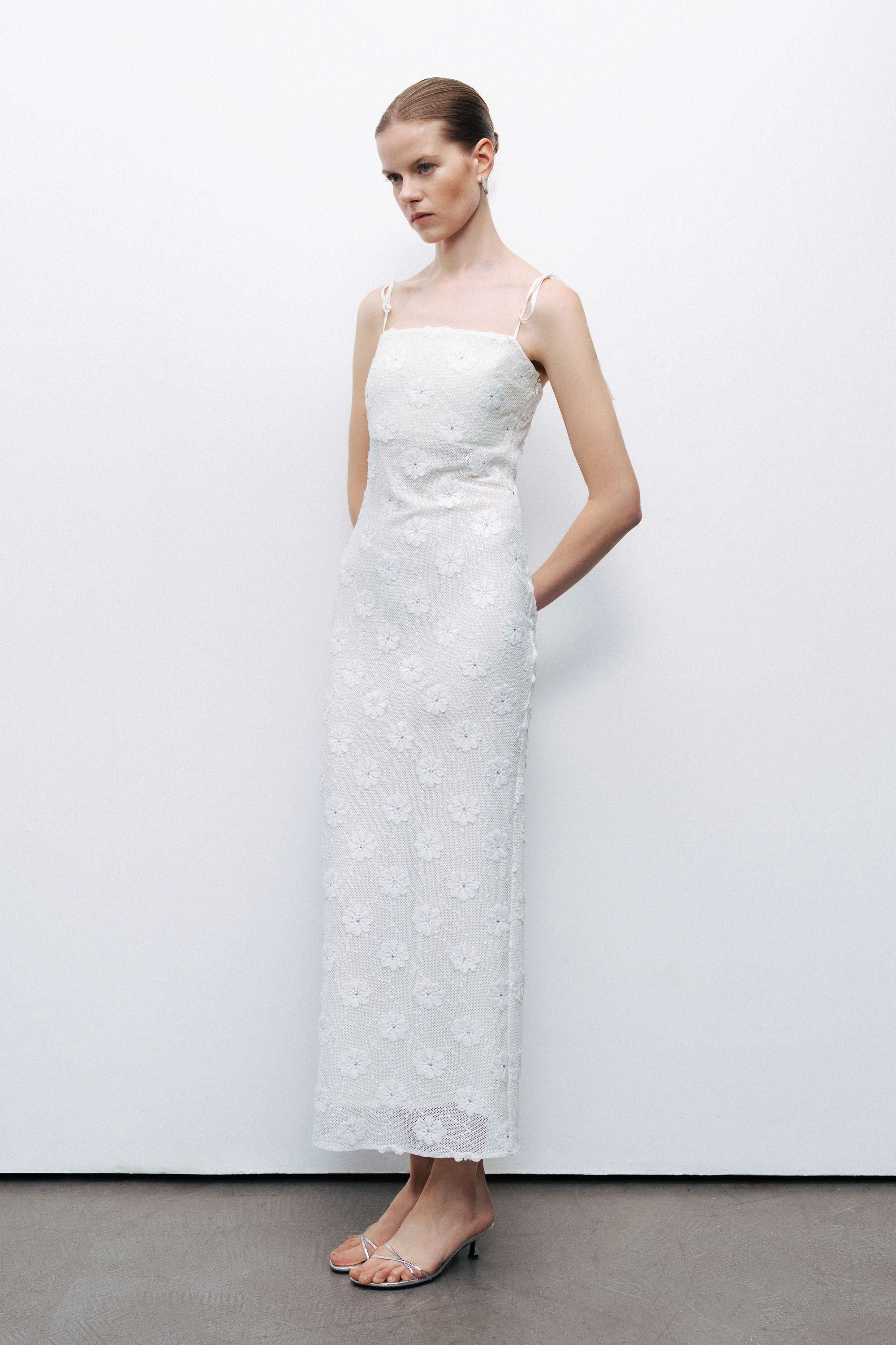 Ecru Stone Embroidered Dress