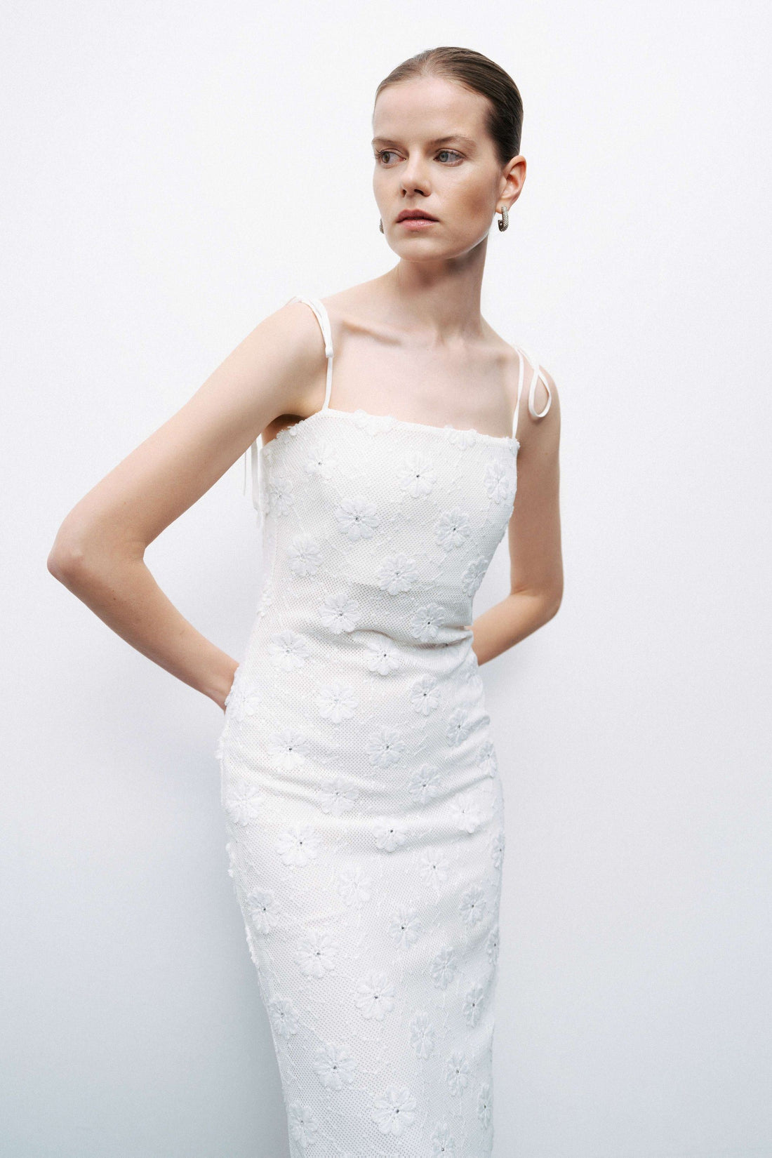 Ecru Stone Embroidered Dress