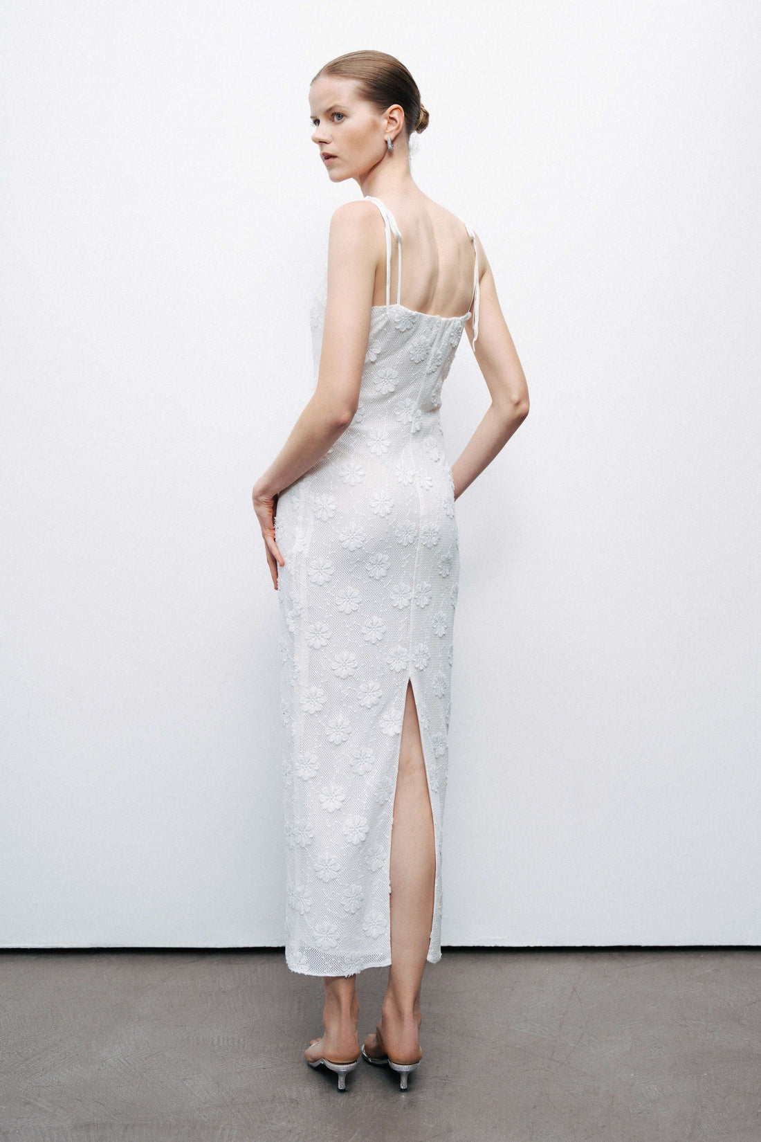 Ecru Stone Embroidered Dress