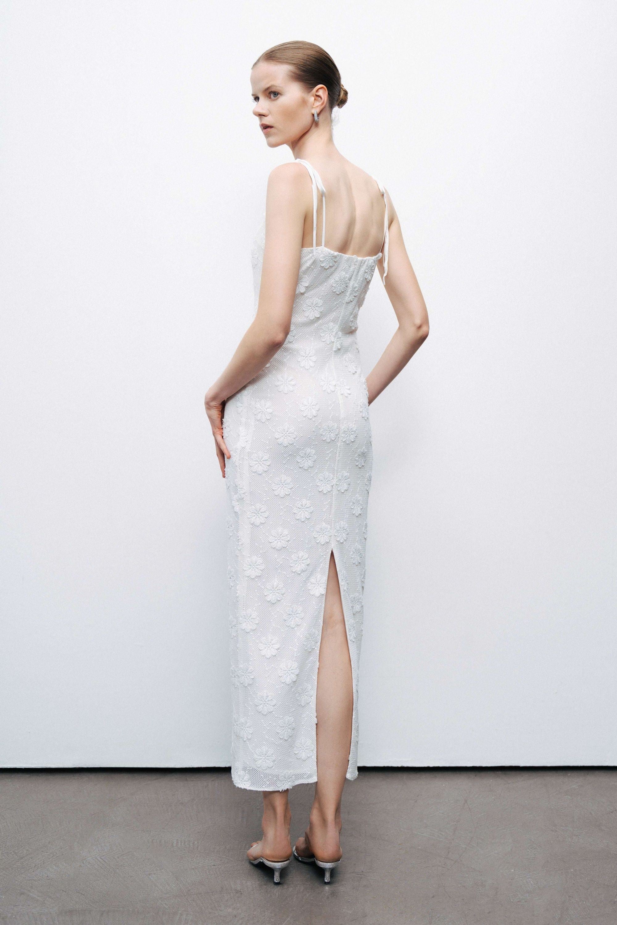 Ecru Stone Embroidered Dress