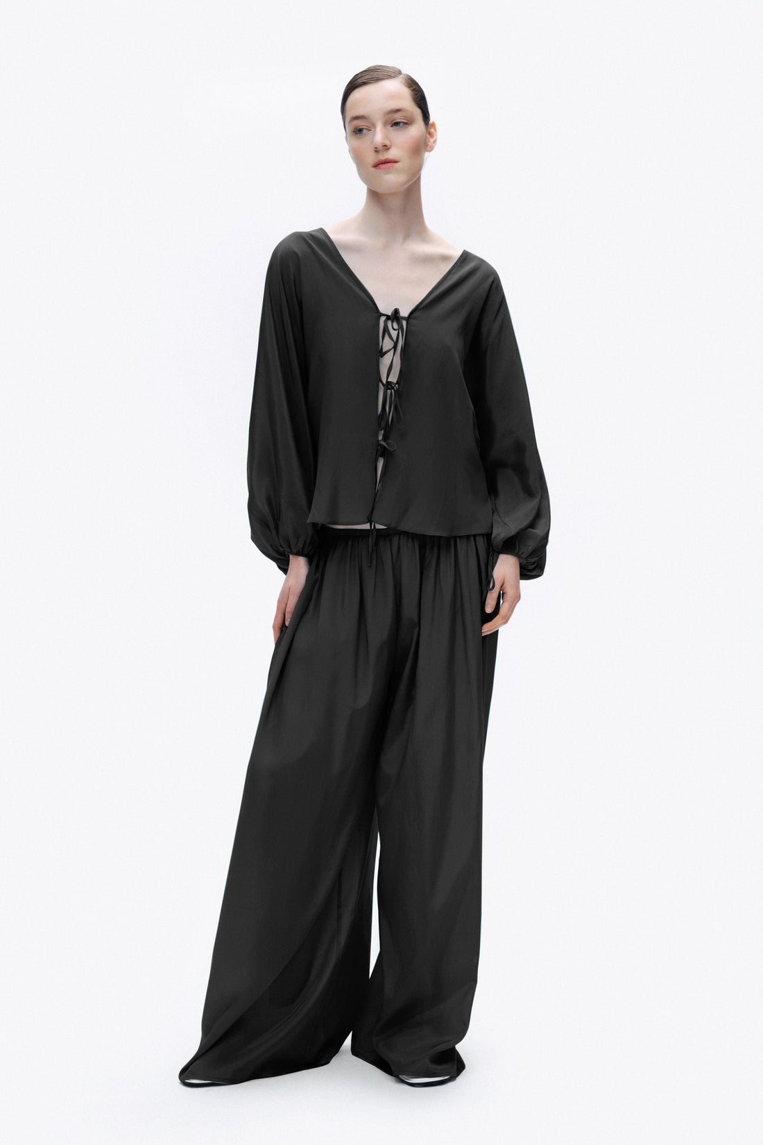 Black Beaded Back Tie-Up Shirt