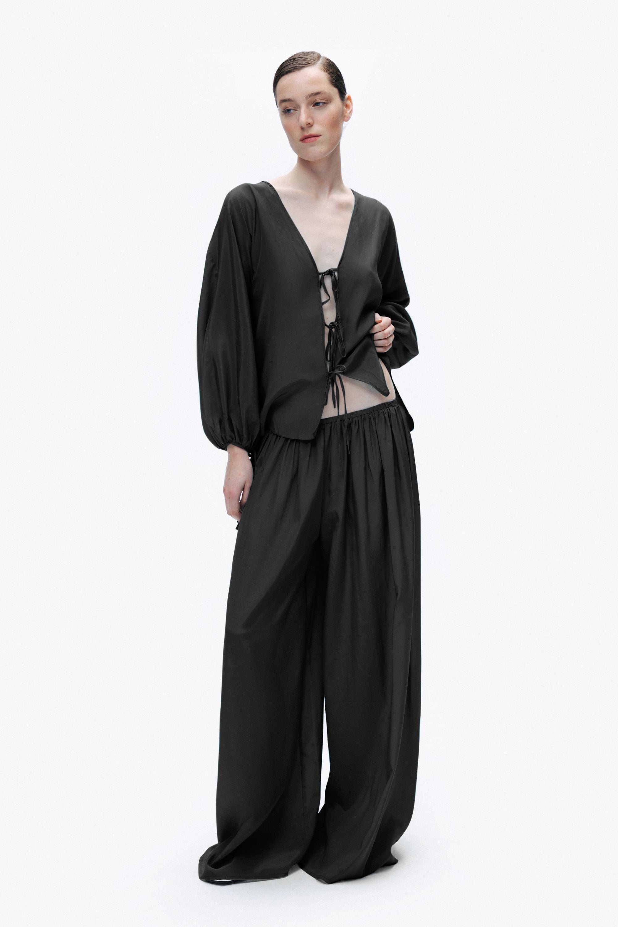 Black Beaded Back Tie-Up Shirt