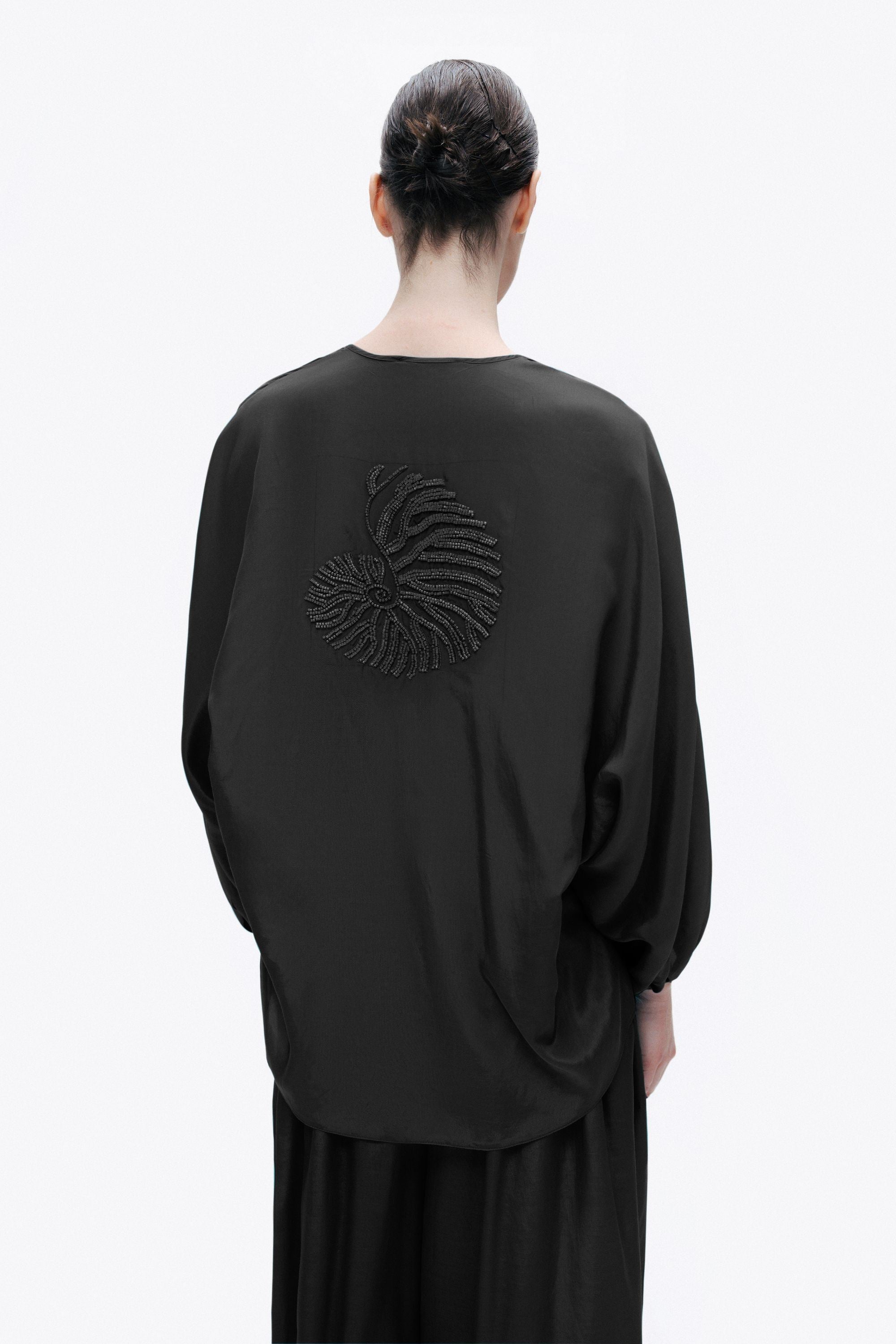 Black Beaded Back Tie-Up Shirt