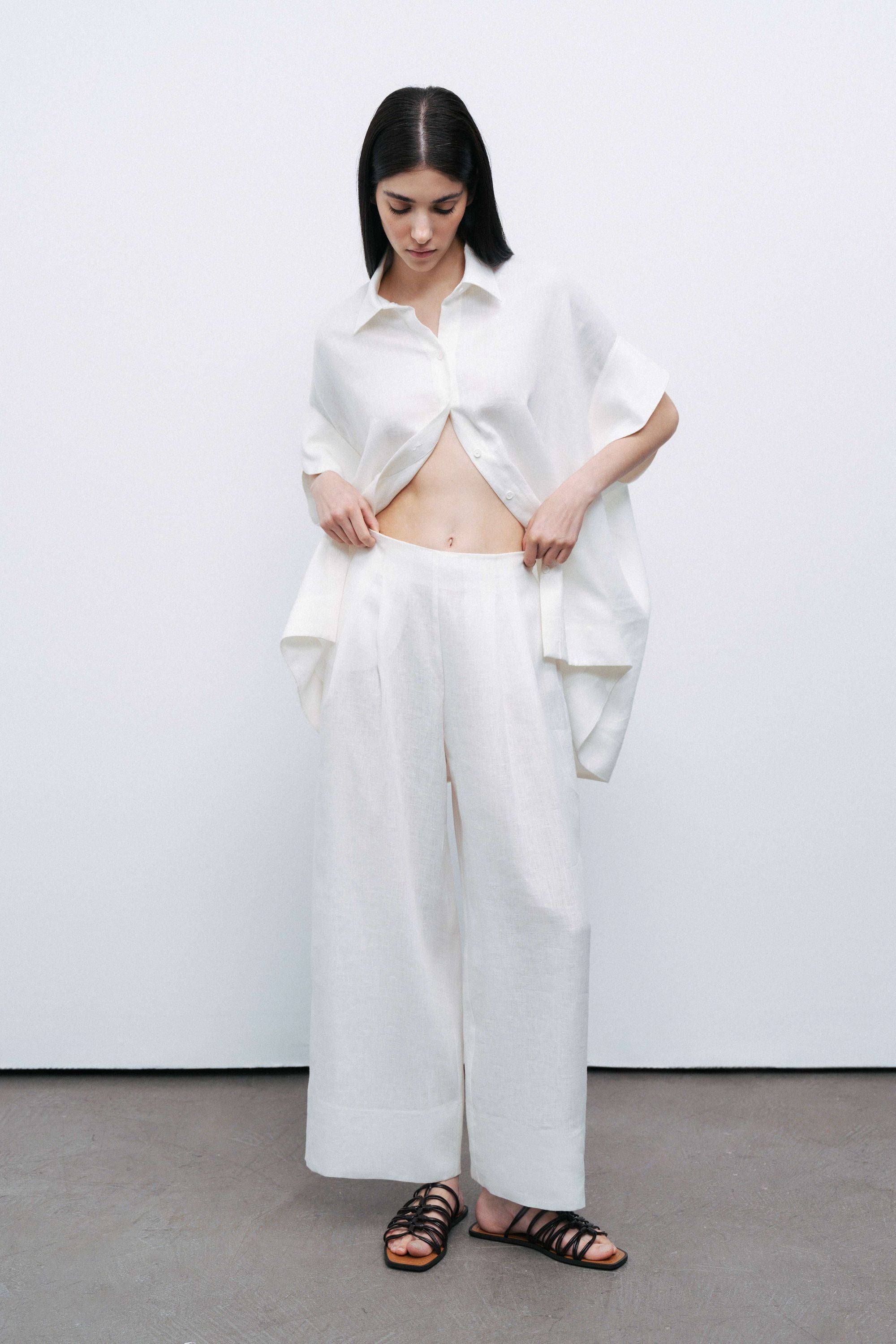 Ecru Flowy Linen Shirt