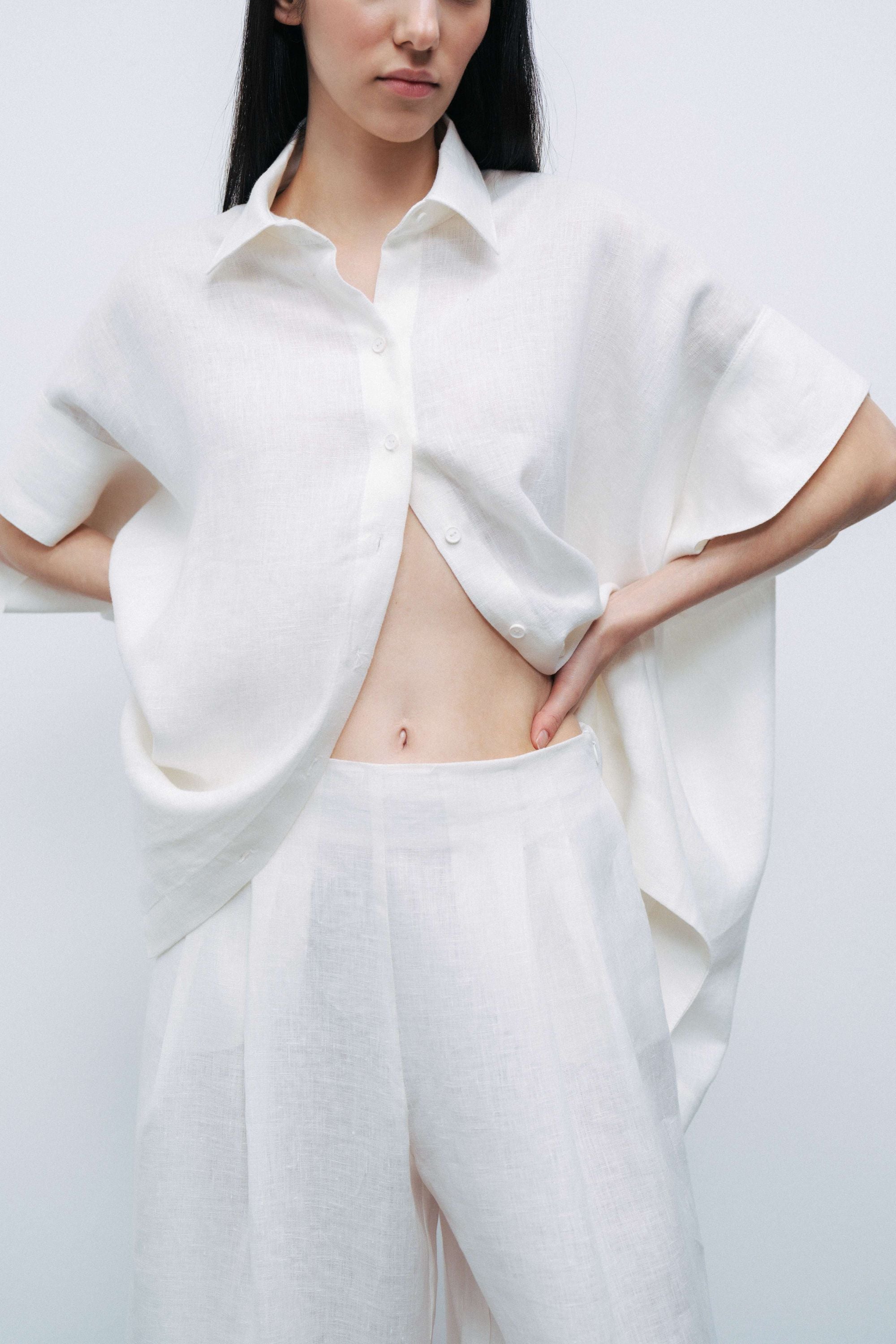 Ecru Flowy Linen Shirt