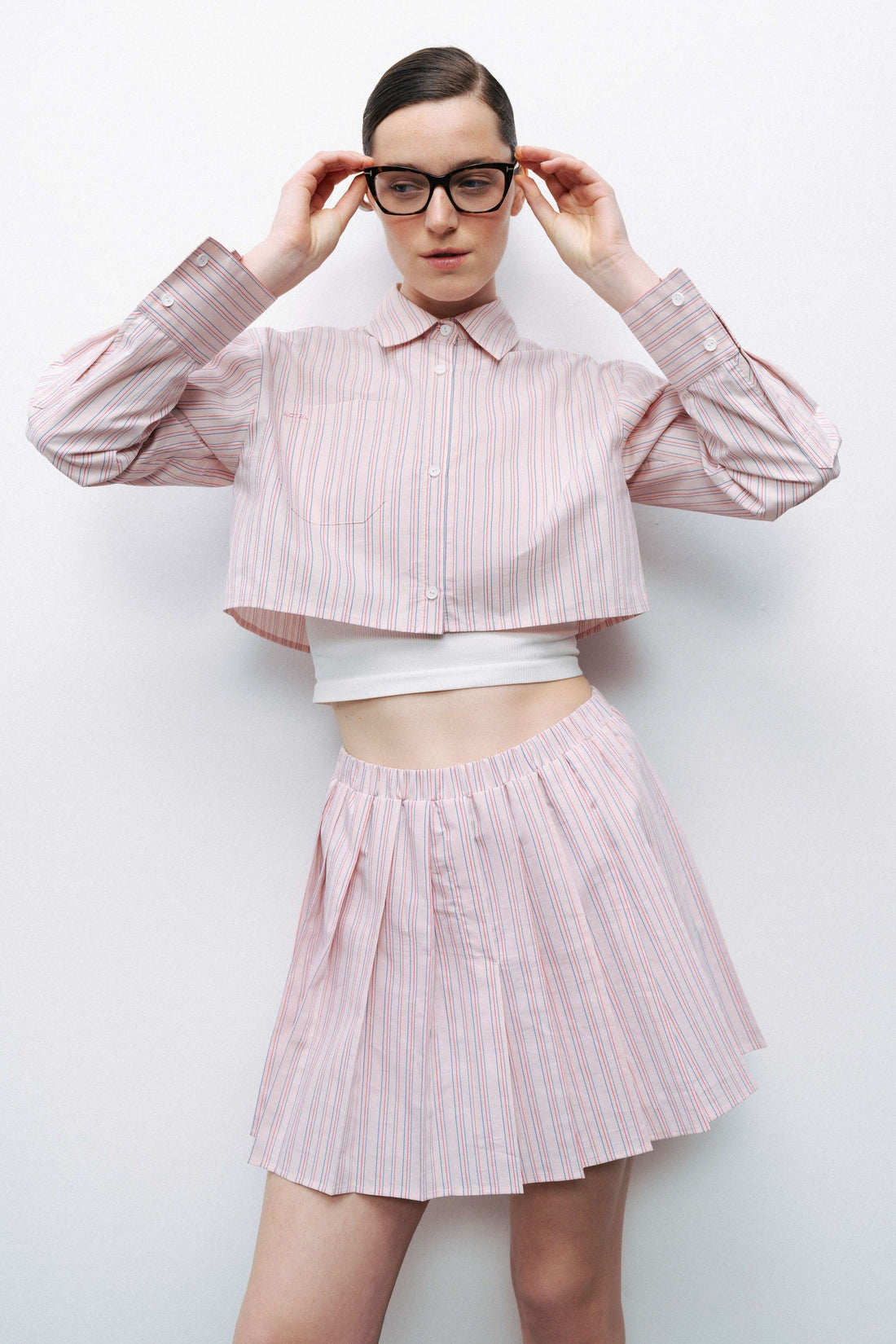 Pink Striped Crop Shirt