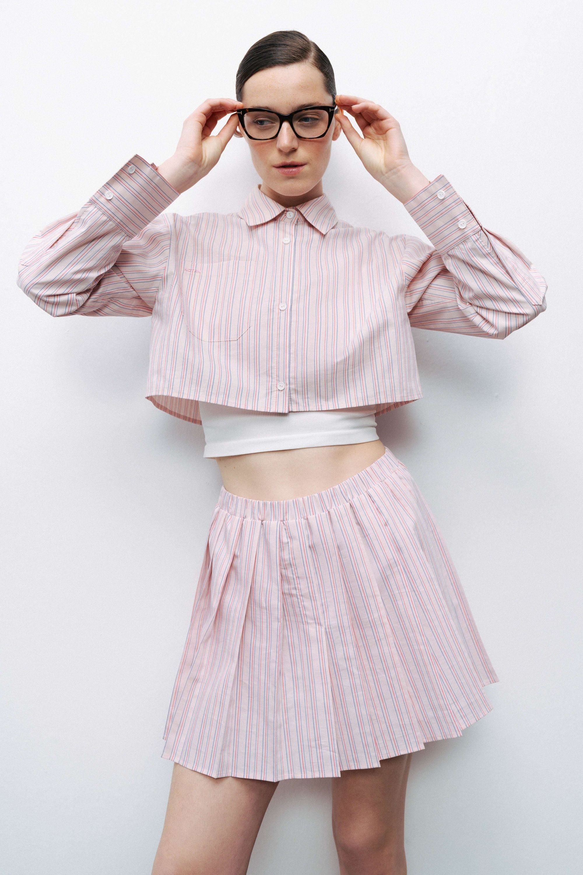 Pink Striped Crop Shirt