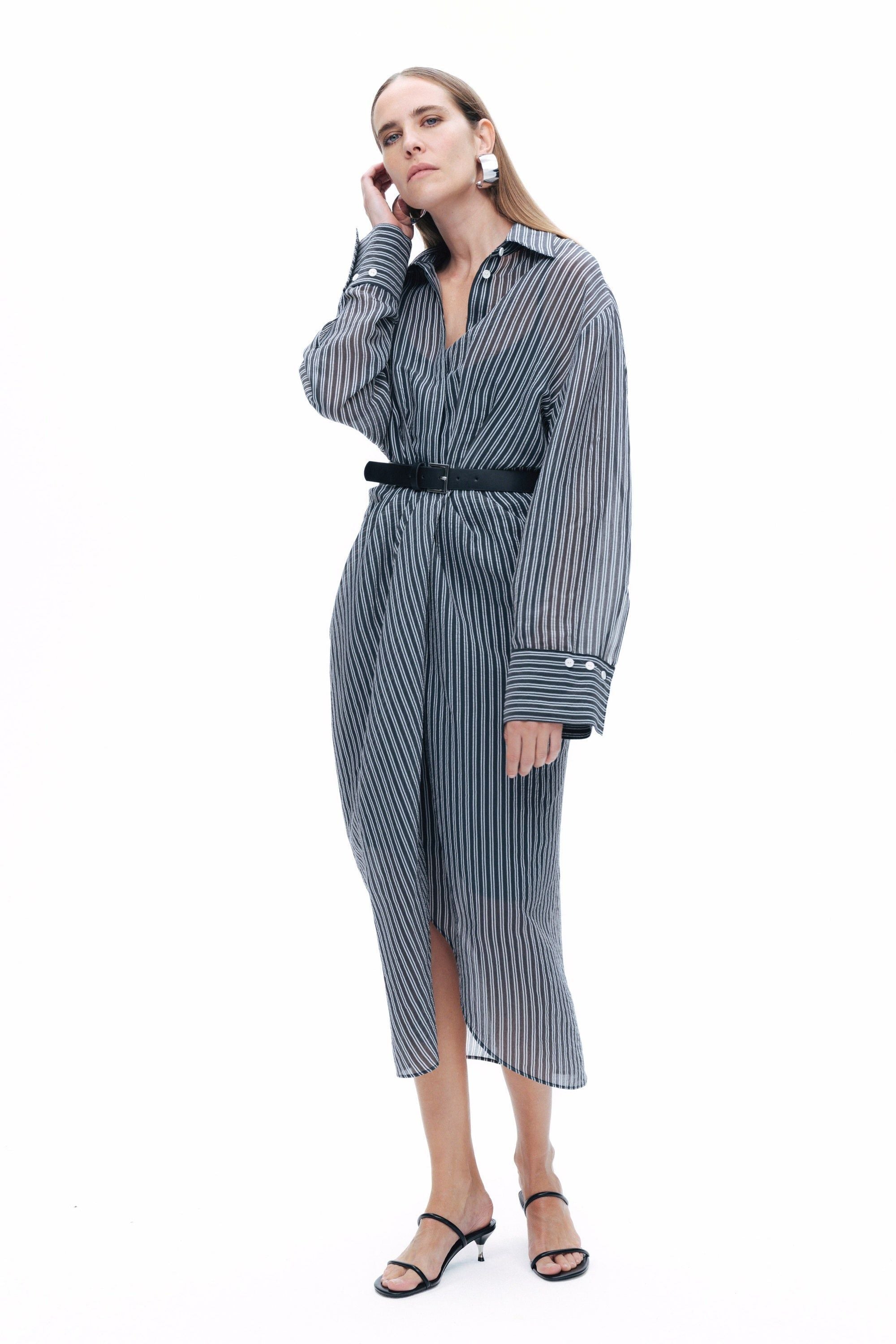 Striped Sheer Shirt Dress