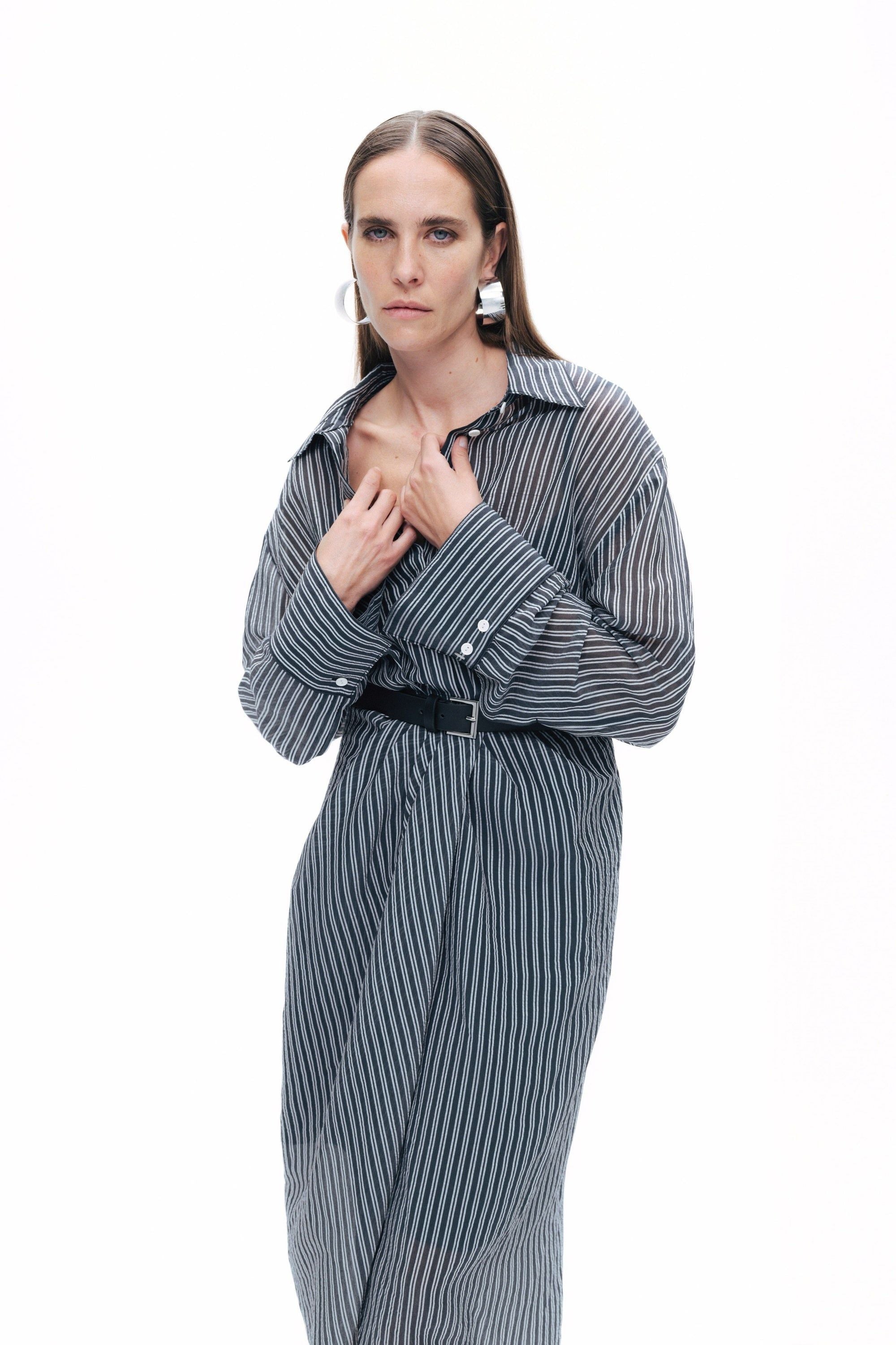 Striped Sheer Shirt Dress