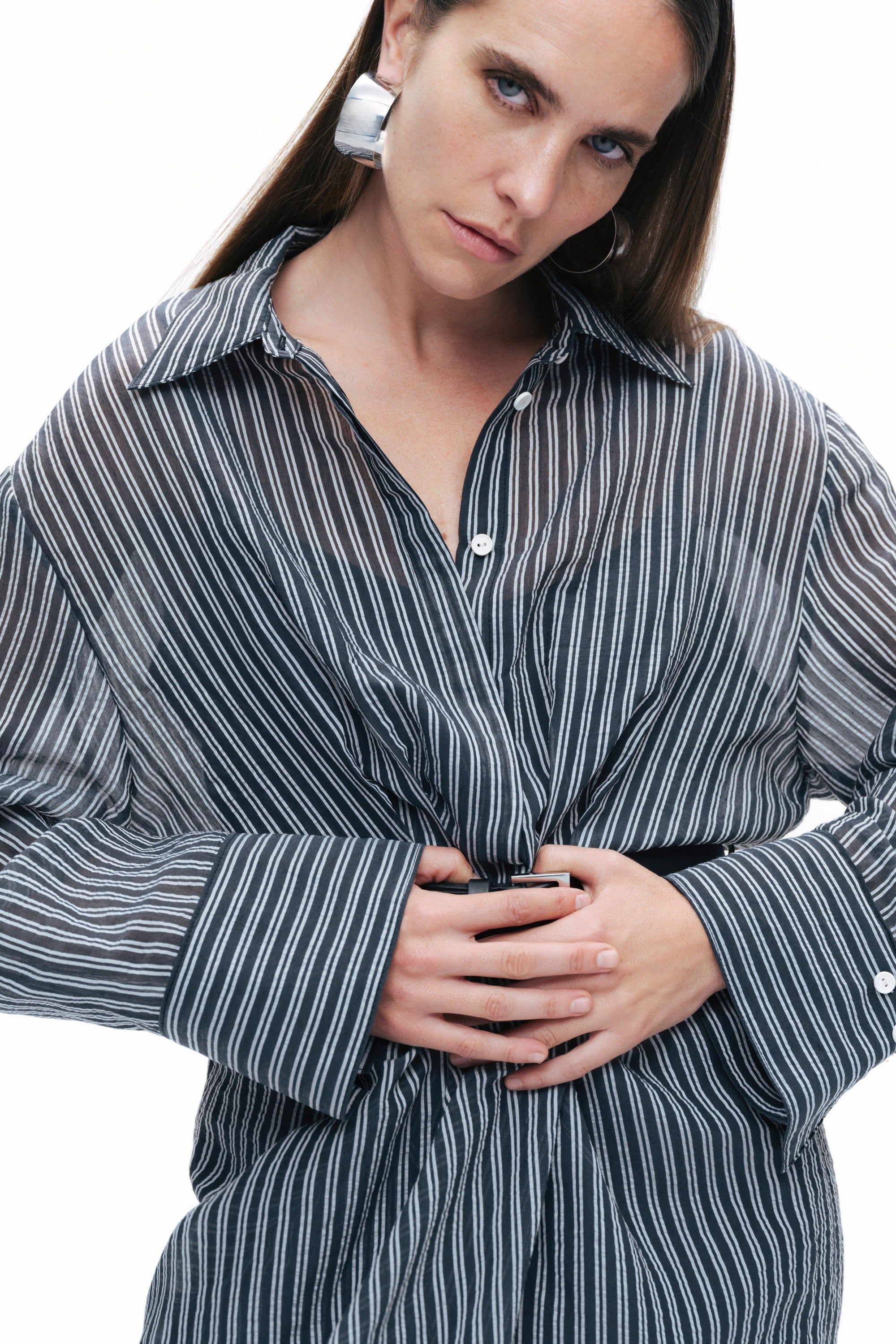 Striped Sheer Shirt Dress