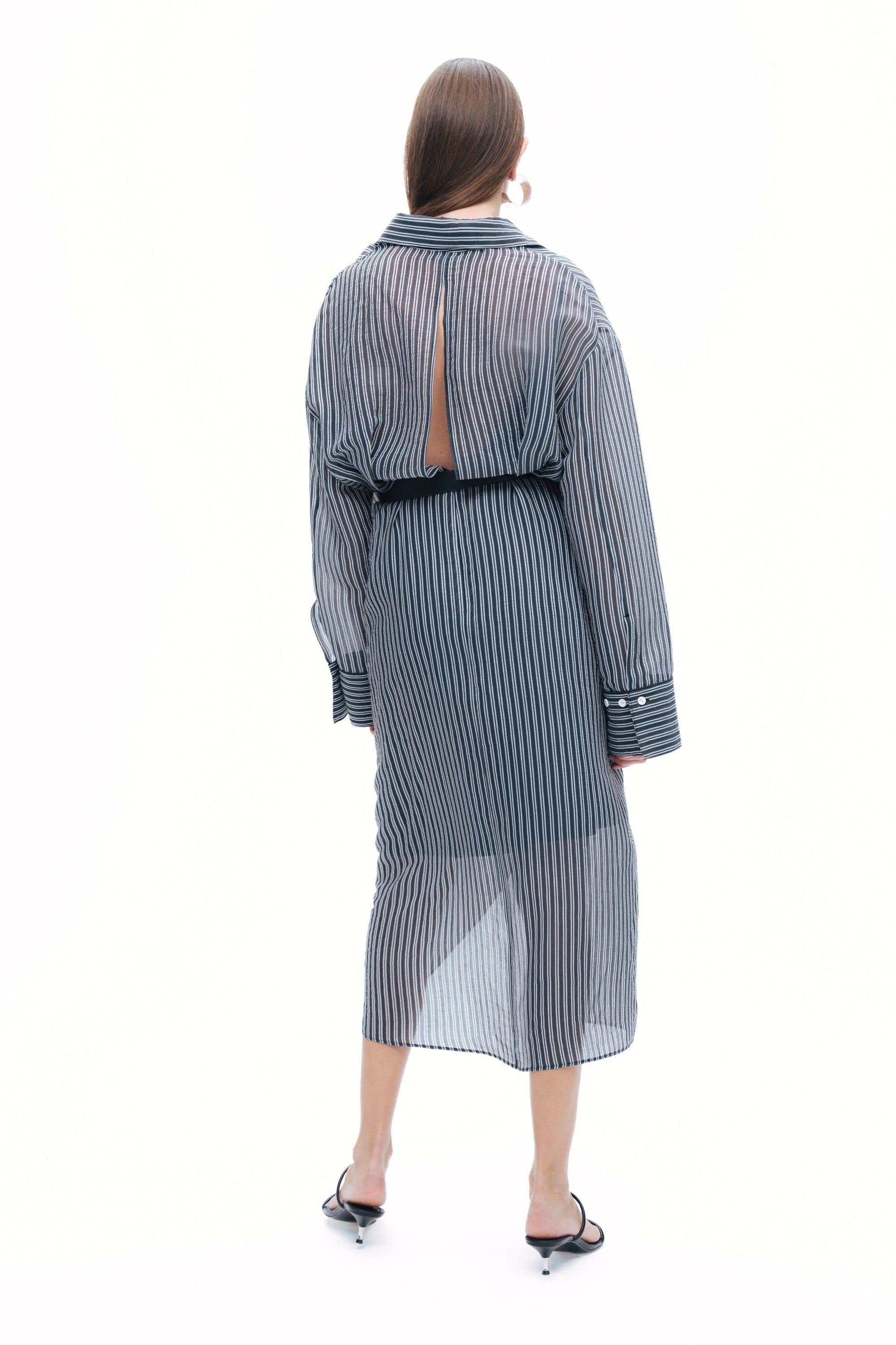 Striped Sheer Shirt Dress