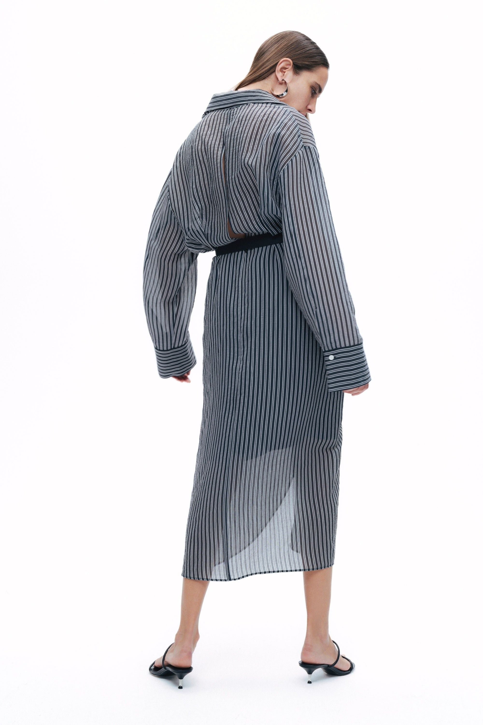 Striped Sheer Shirt Dress