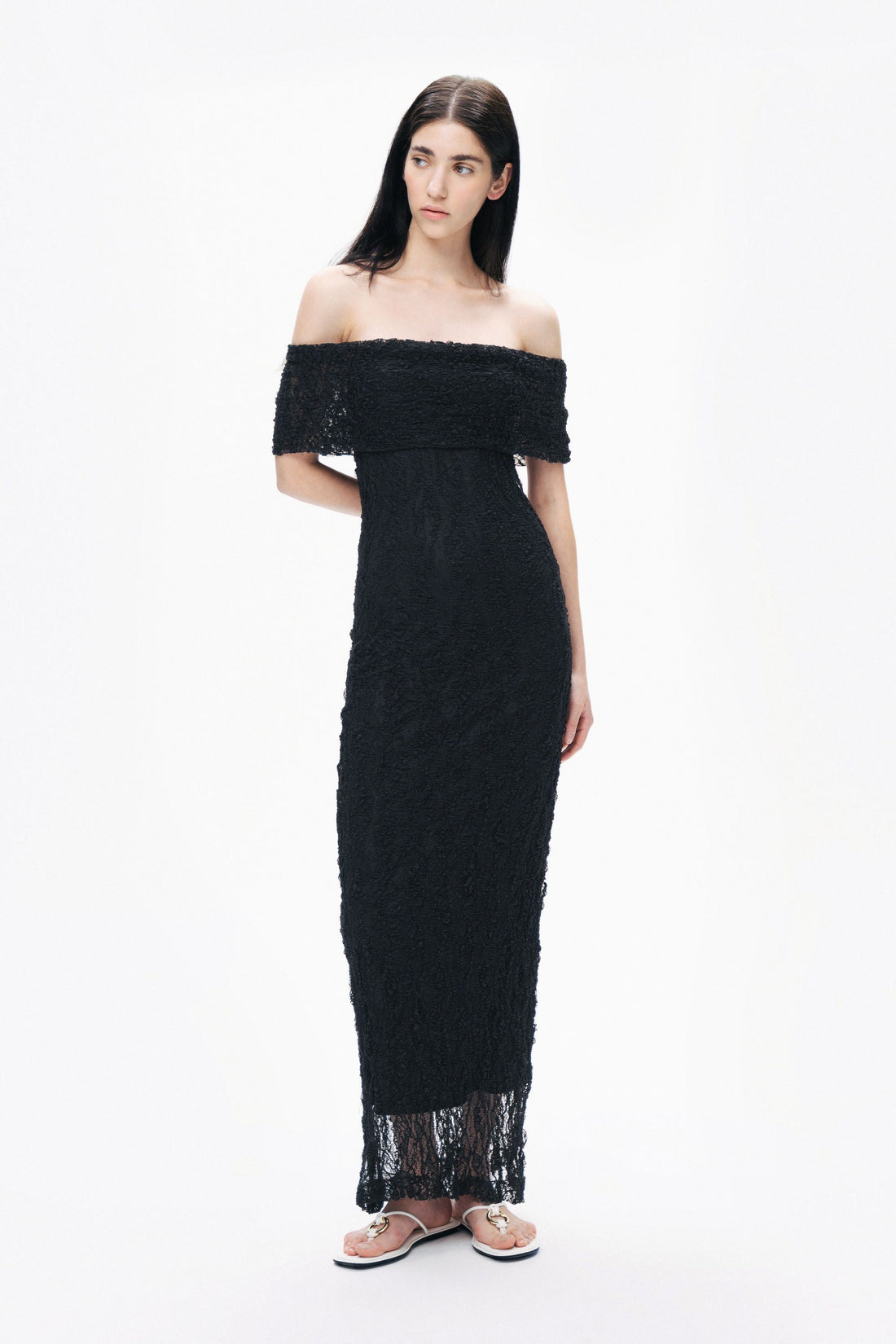 Black Off-The-Shoulder Lace Maxi Dress