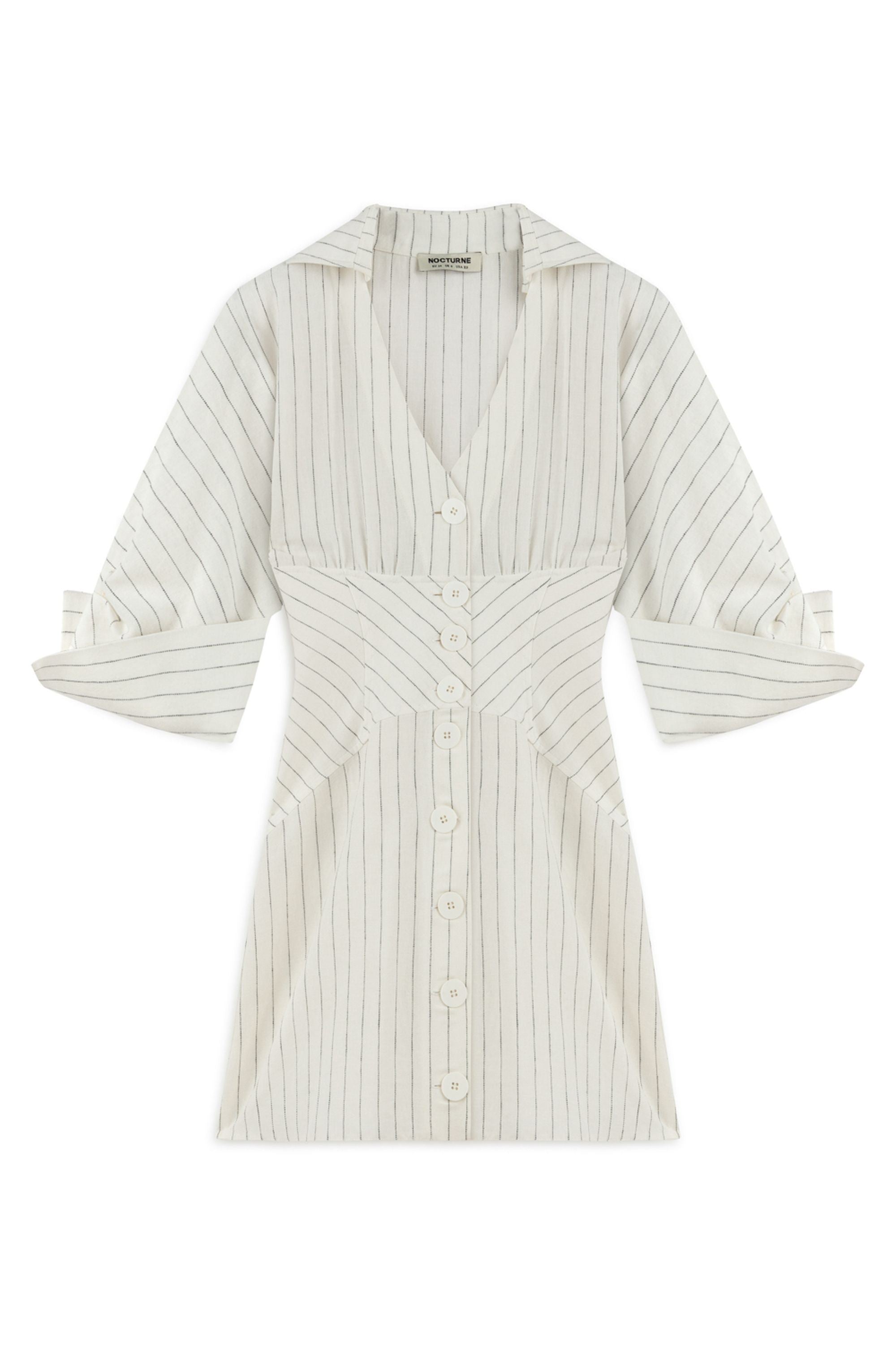 Corset-Inspired Linen Blend Striped Shirt Dress