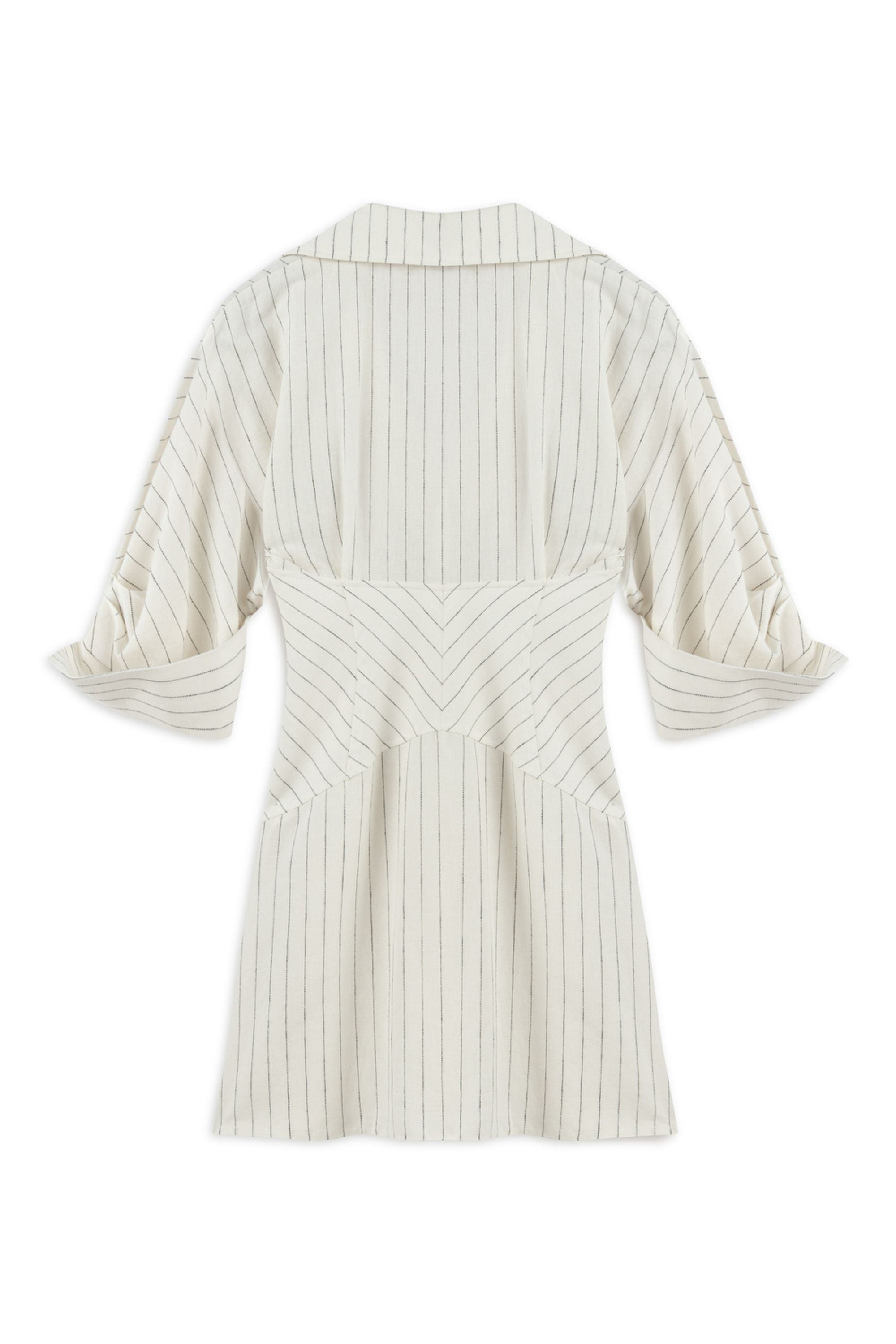 Corset-Inspired Linen Blend Striped Shirt Dress