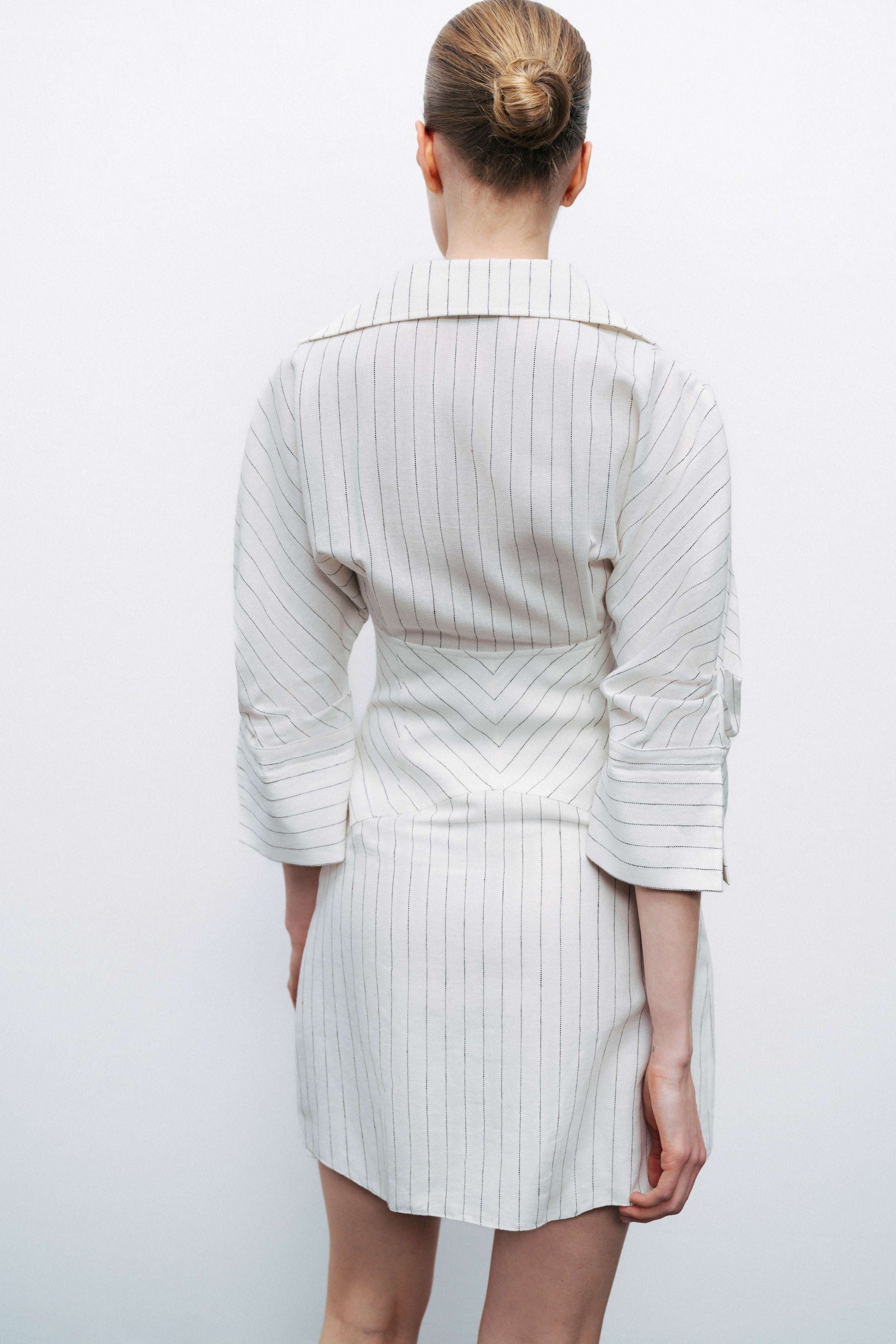 Corset-Inspired Linen Blend Striped Shirt Dress