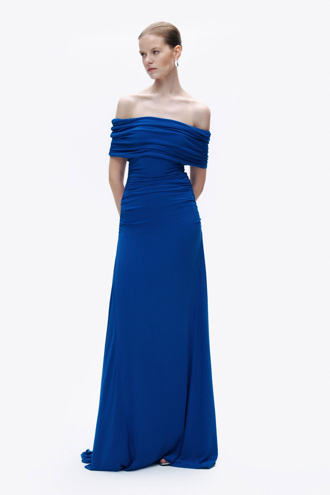Saxe Open Shoulder Draped Maxi Dress