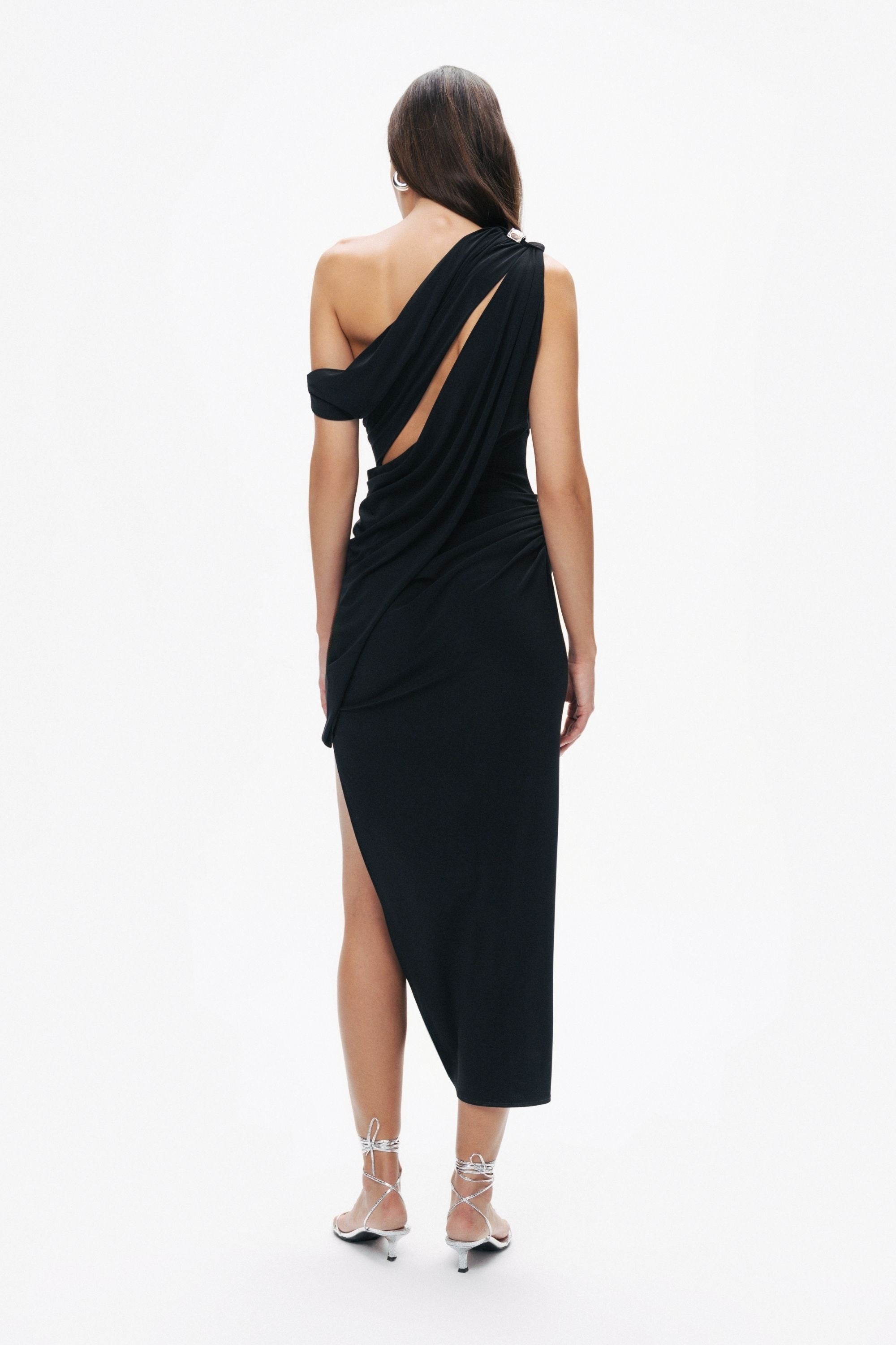 Black Accessory Detailed Midi Dress